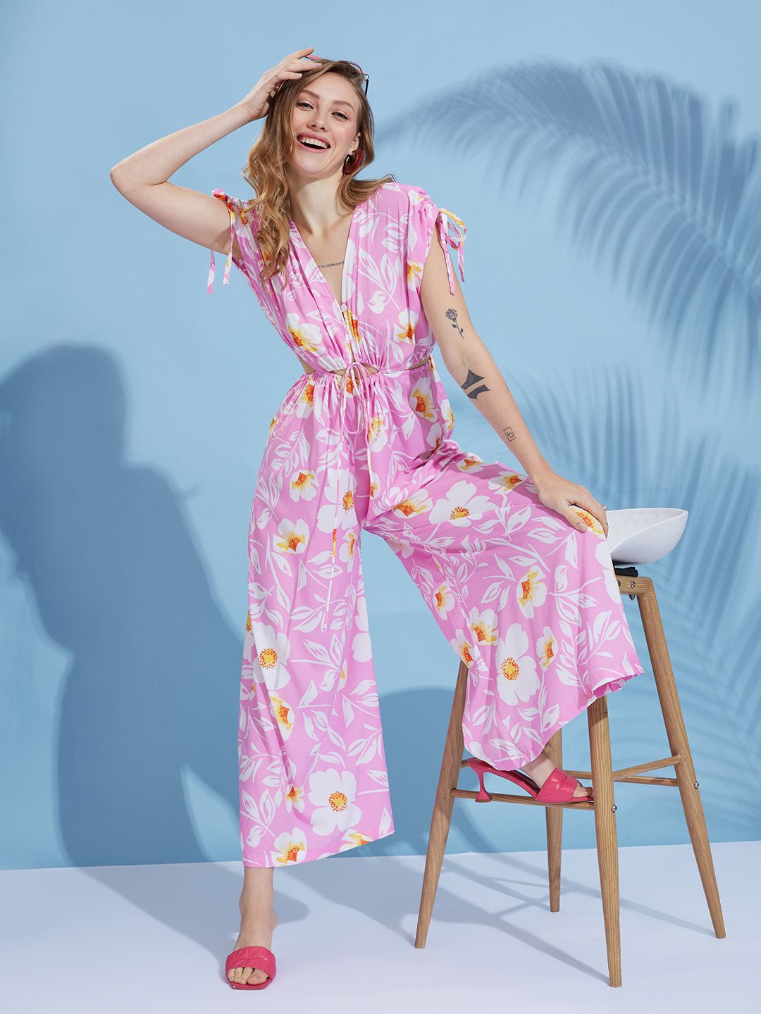 

all about you Women Floral Printed Basic Jumpsuit, Pink