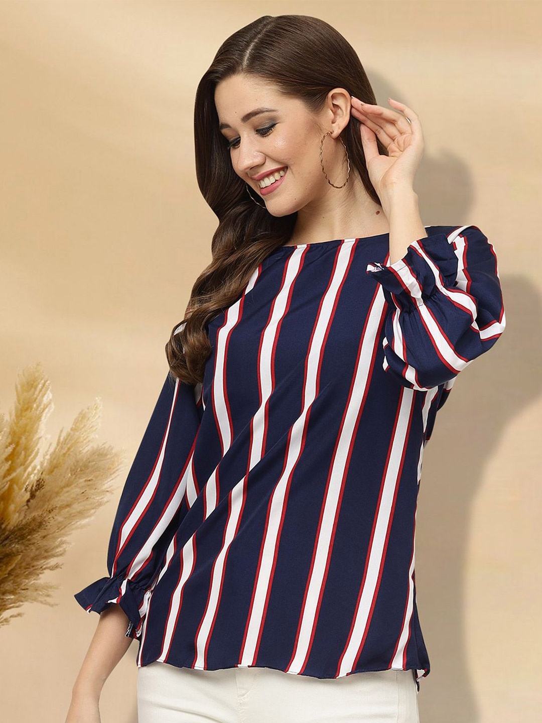 

BAESD Women Striped Round Neck Top, Multi