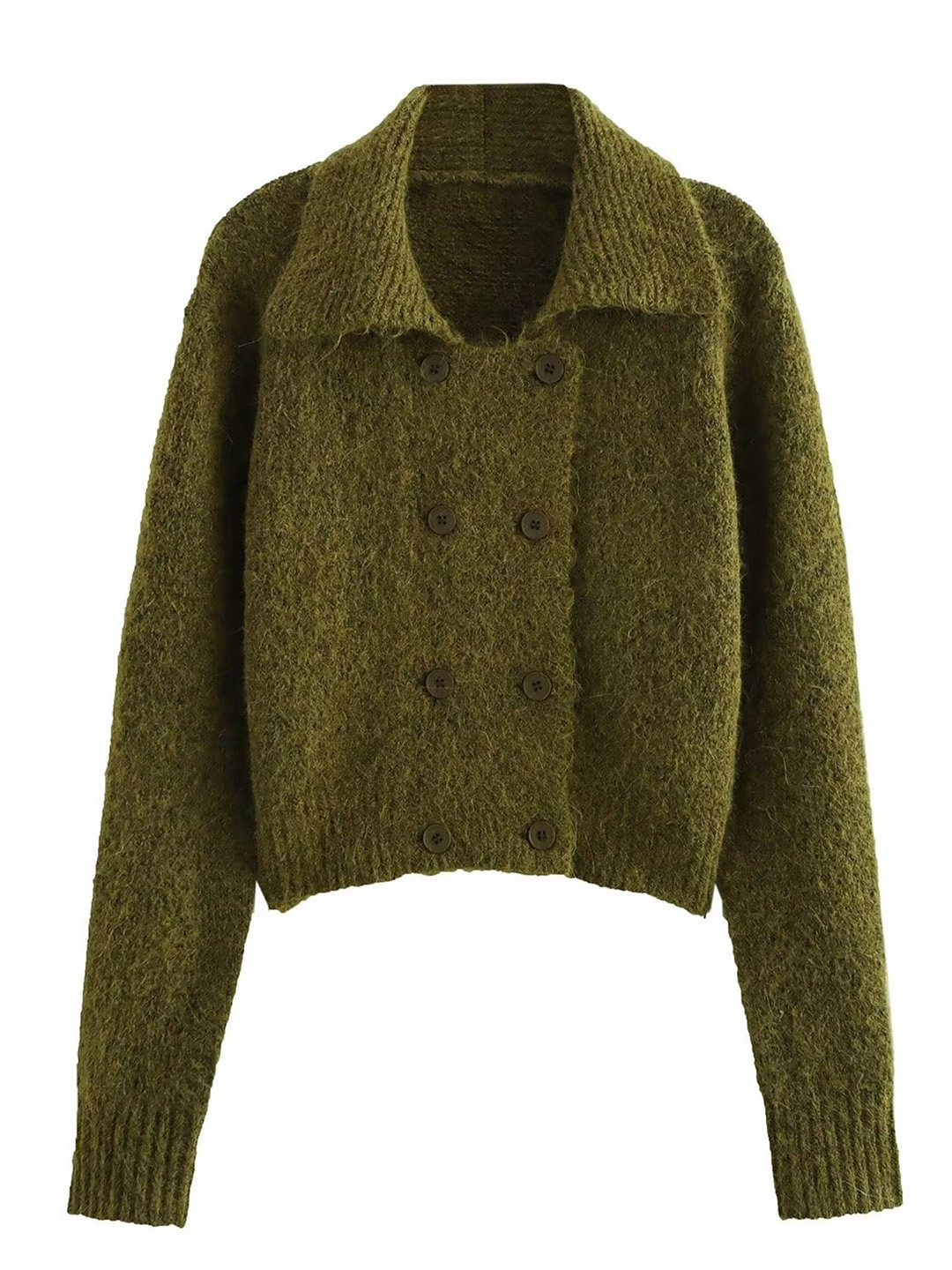 

LULU & SKY Women Shirt Collar Crop Cardigan, Green
