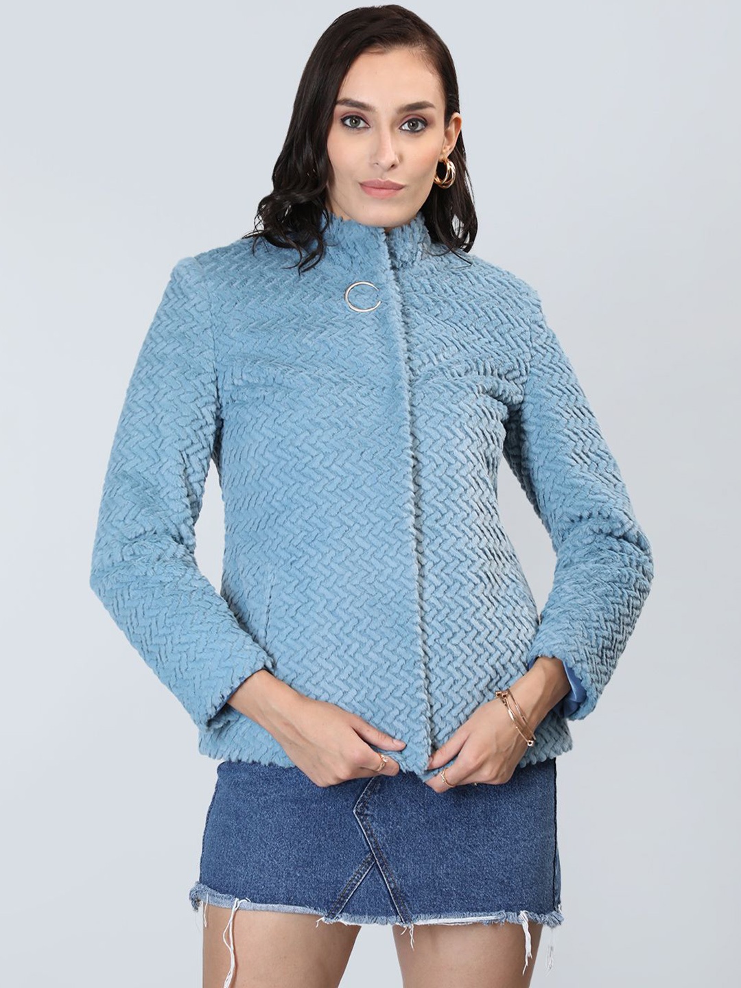 

LURE URBAN Women Winter Wear Single-Breasted Stylish Coat, Blue
