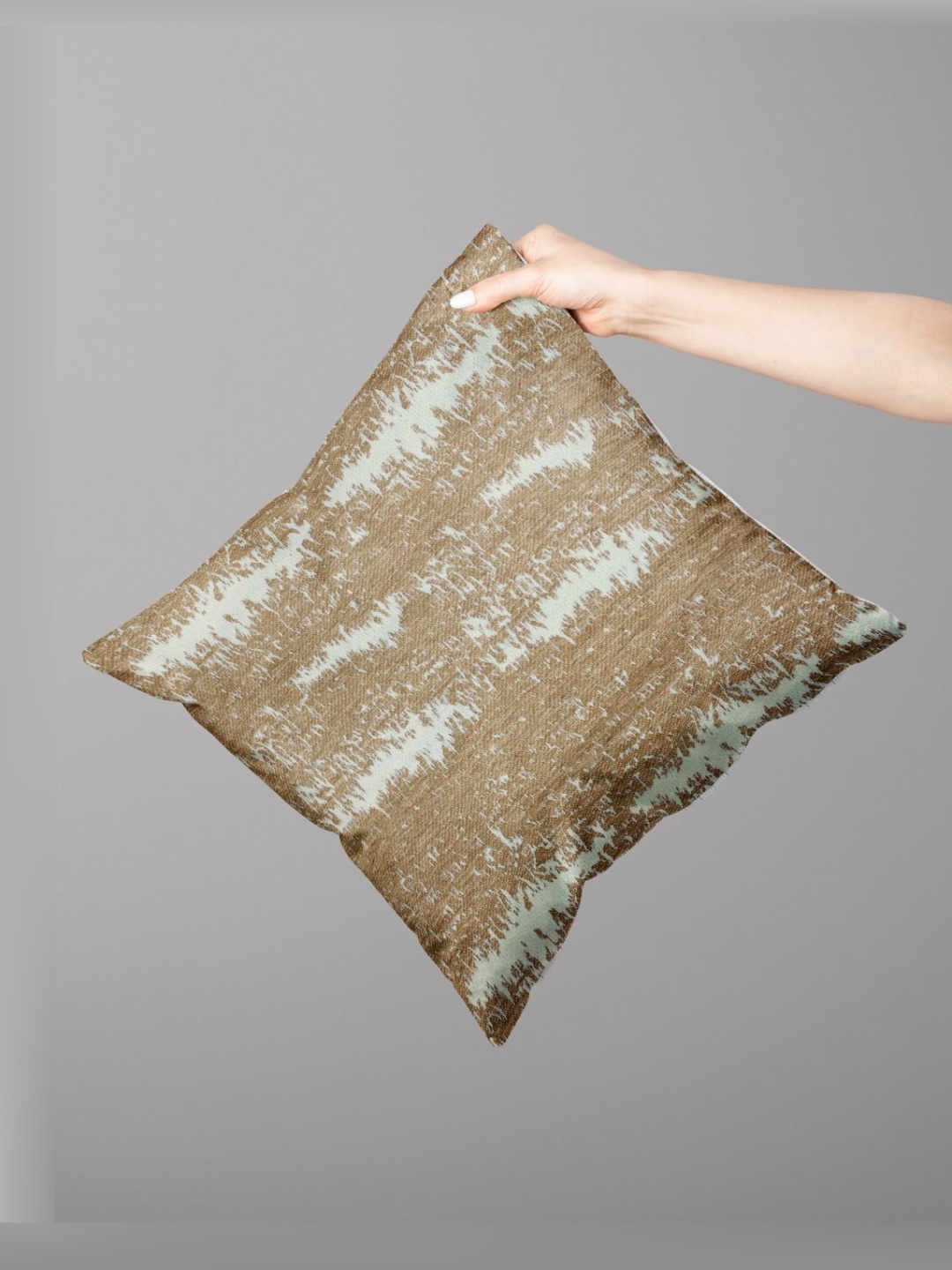 

BIANCA Brown & Off White Abstract Printed Jute Cotton Square Cushion Cover