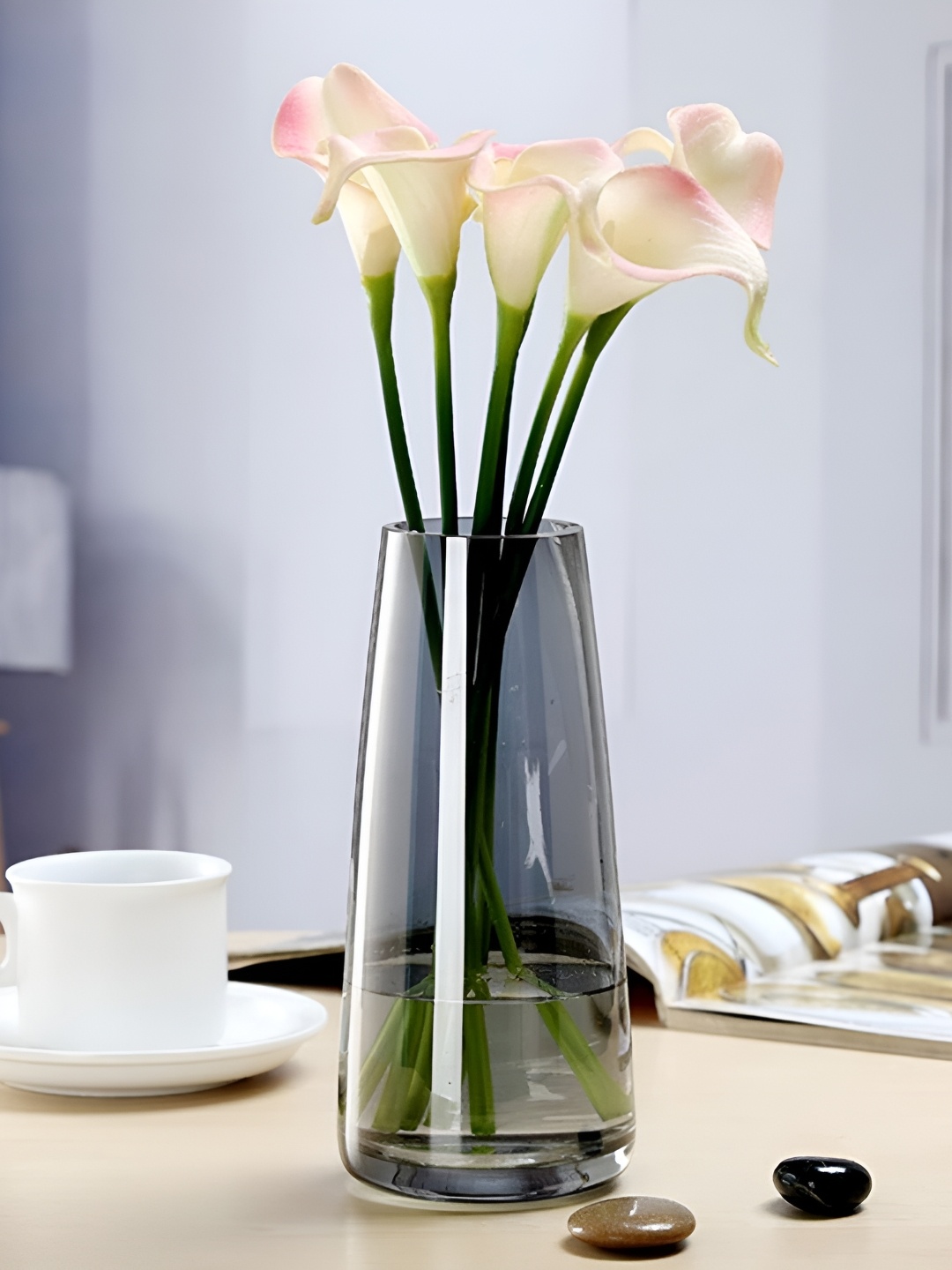 

Clovefry Black Glass Vase for Decor Home Modern Large Flower Vases- 7 Inch