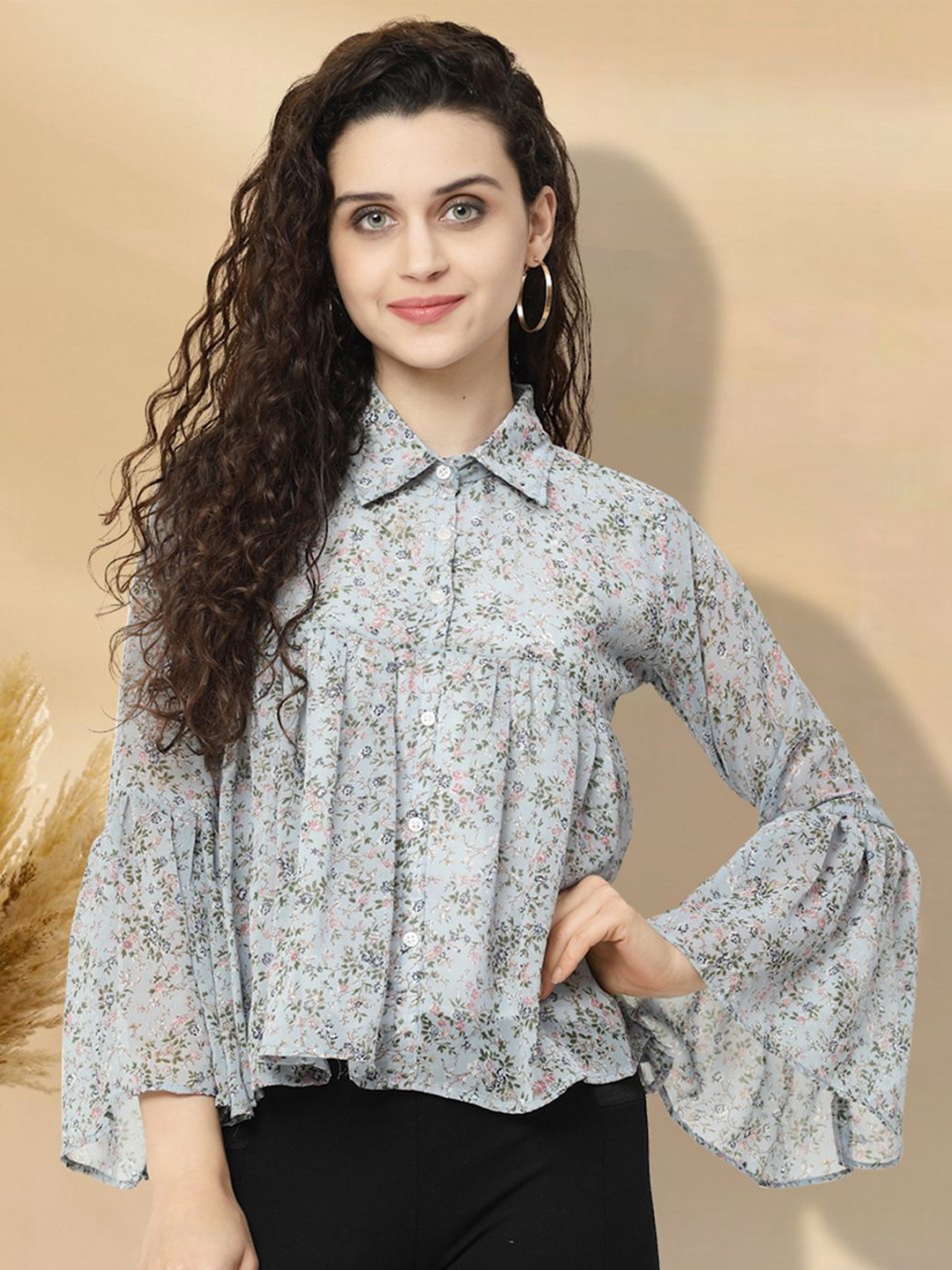 

BAESD Floral Printed Shirt Style Top, Grey