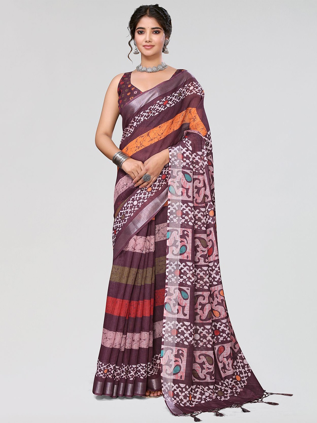 

KALINI Ethnic Motifs Saree With Blouse Piece, Purple