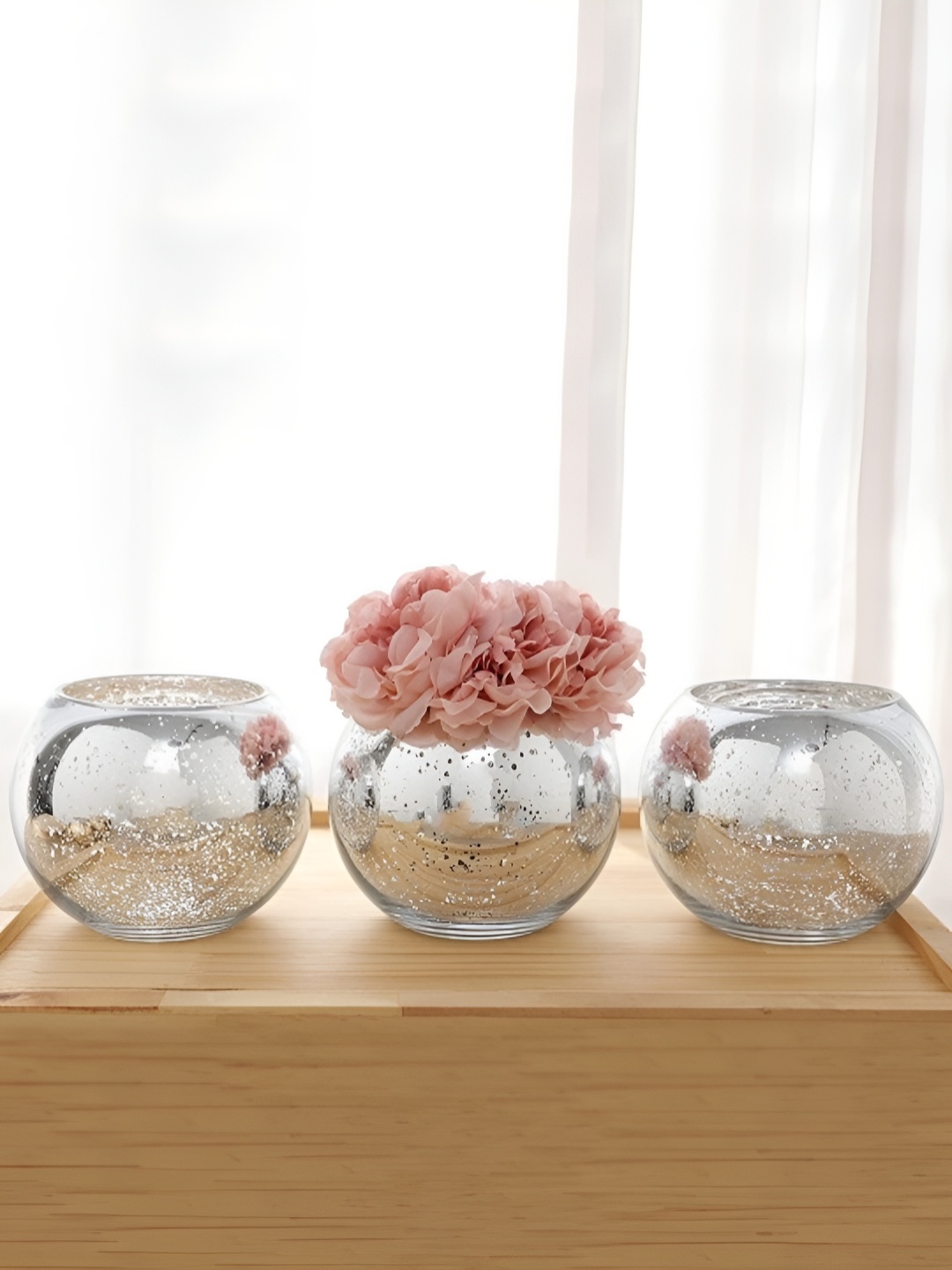 

TIED RIBBONS Silver-Toned 3 Pieces Glass Flower Vases