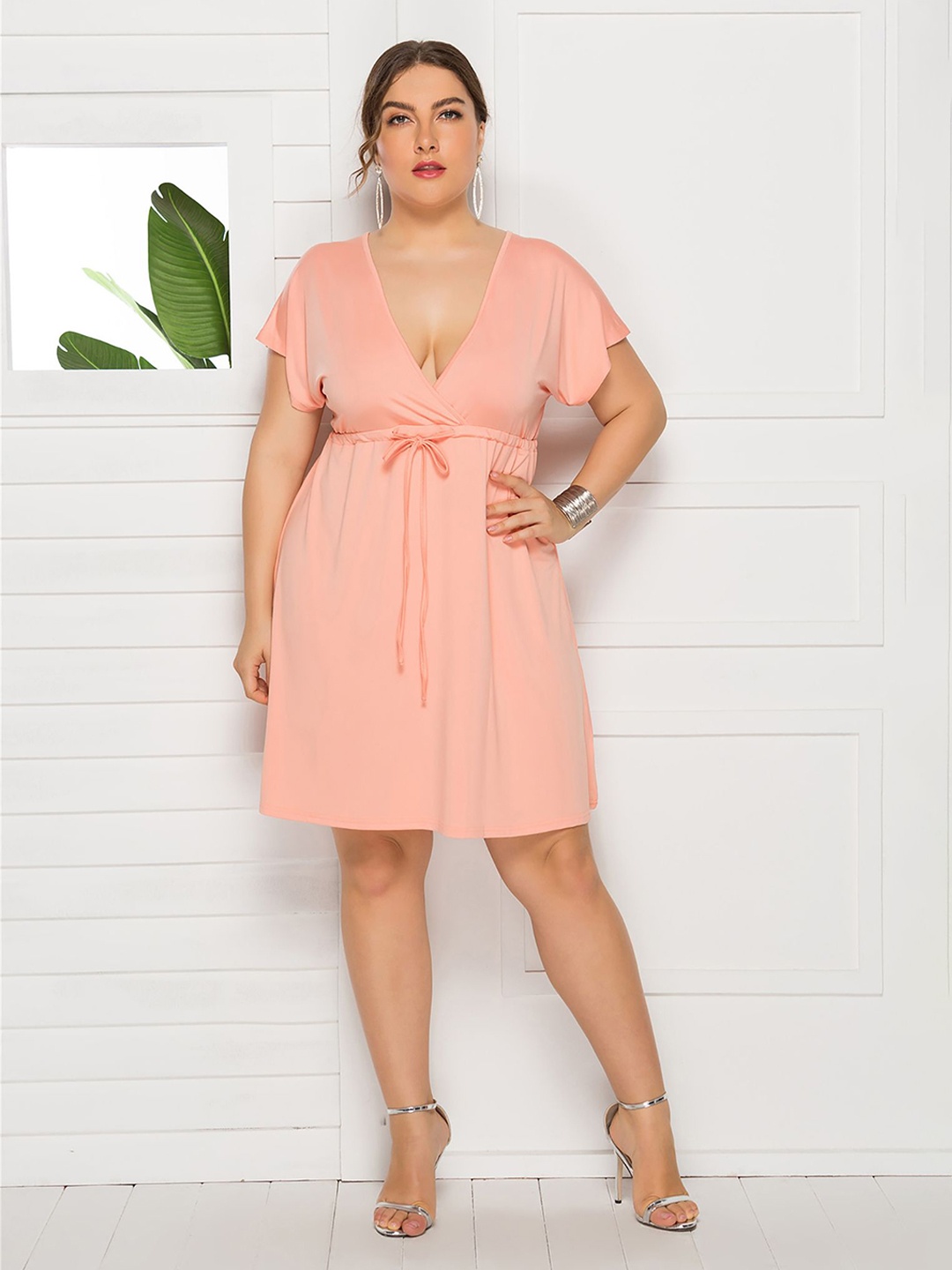 

StyleCast Curve Women Short Sleeves Fit & Flare Dress, Pink