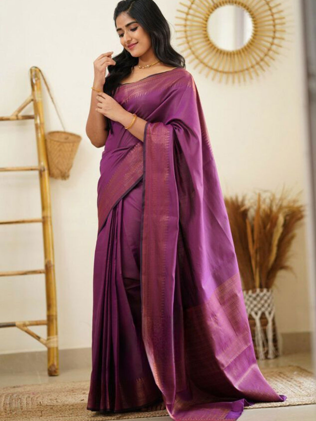 

Wuxi Woven Design Zari Pure Silk Banarasi Saree, Purple