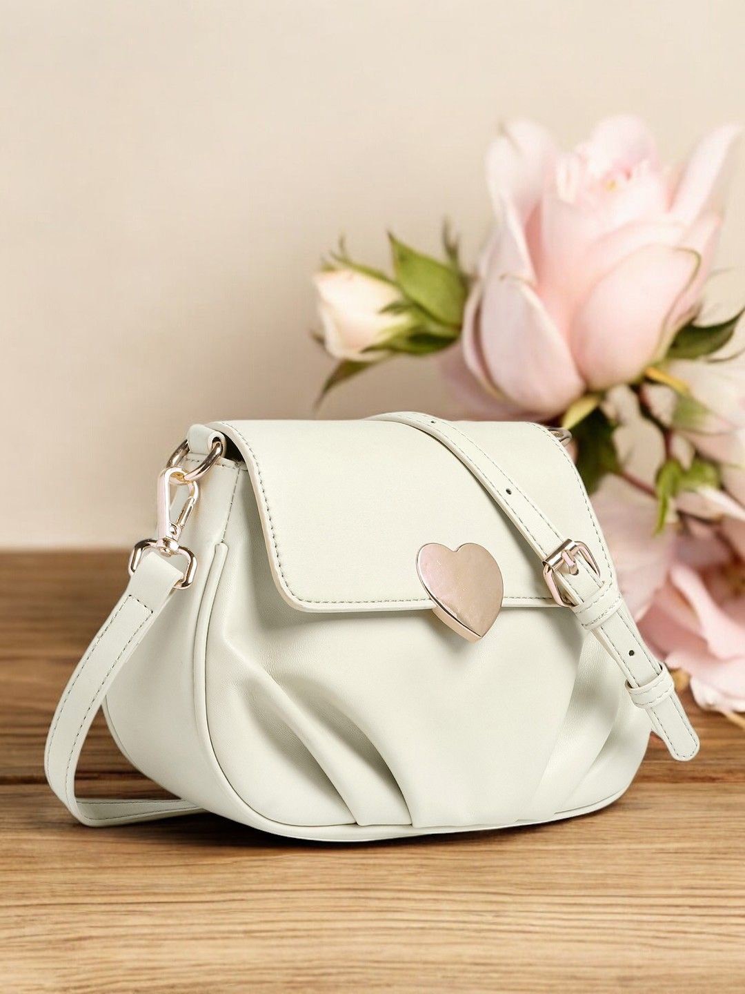 

Exotic Women Solid Structured Sling Bag, Cream