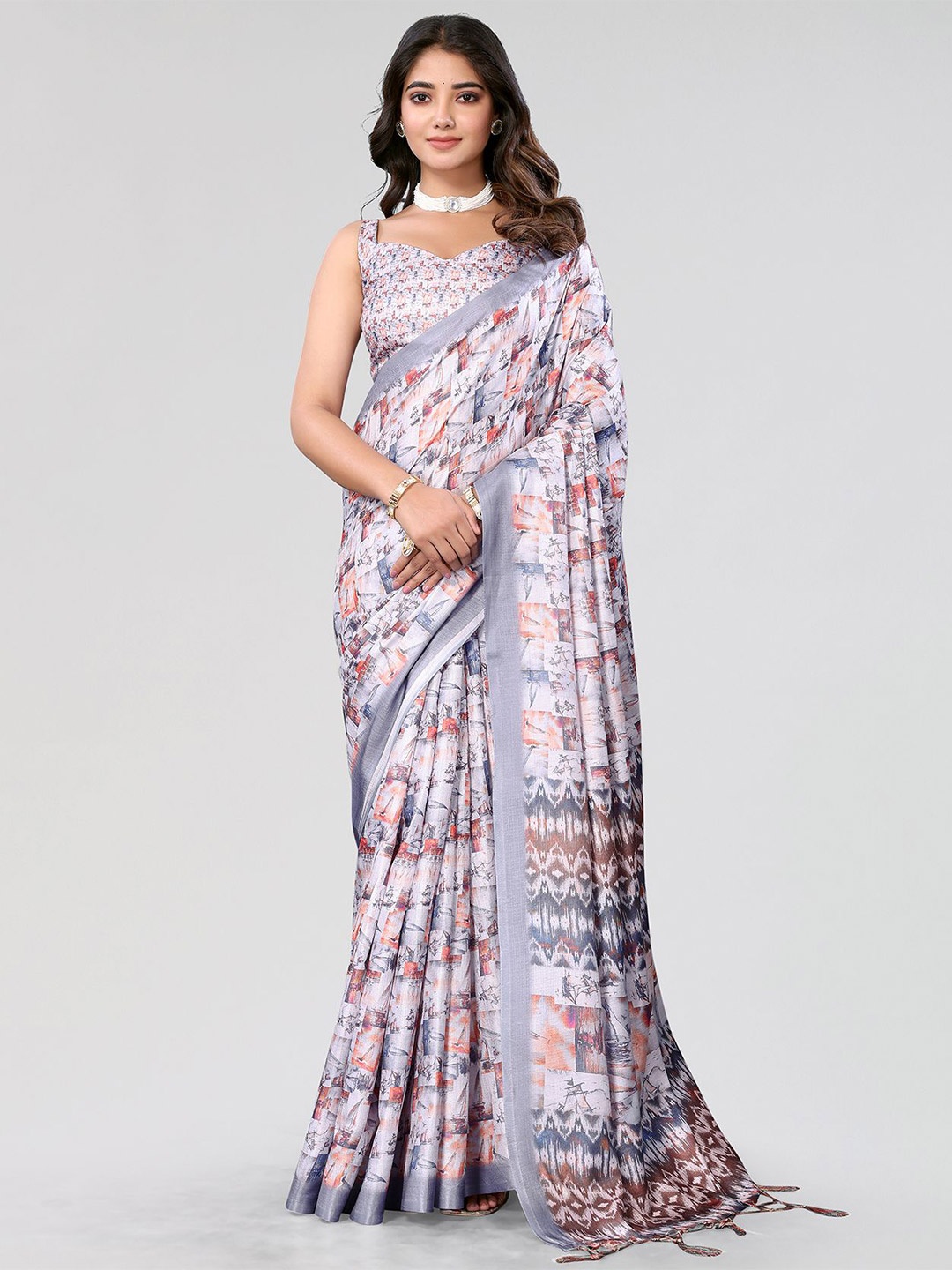 

KALINI Floral Printed Saree, Blue