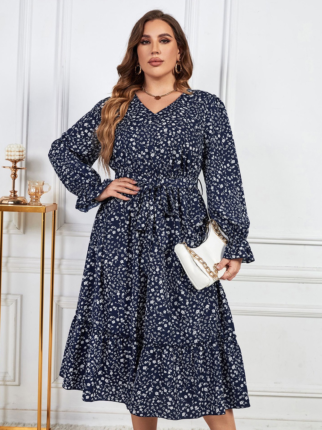 

StyleCast Curve Women Plus Size Floral Printed Fit & Flare Dress, Navy blue