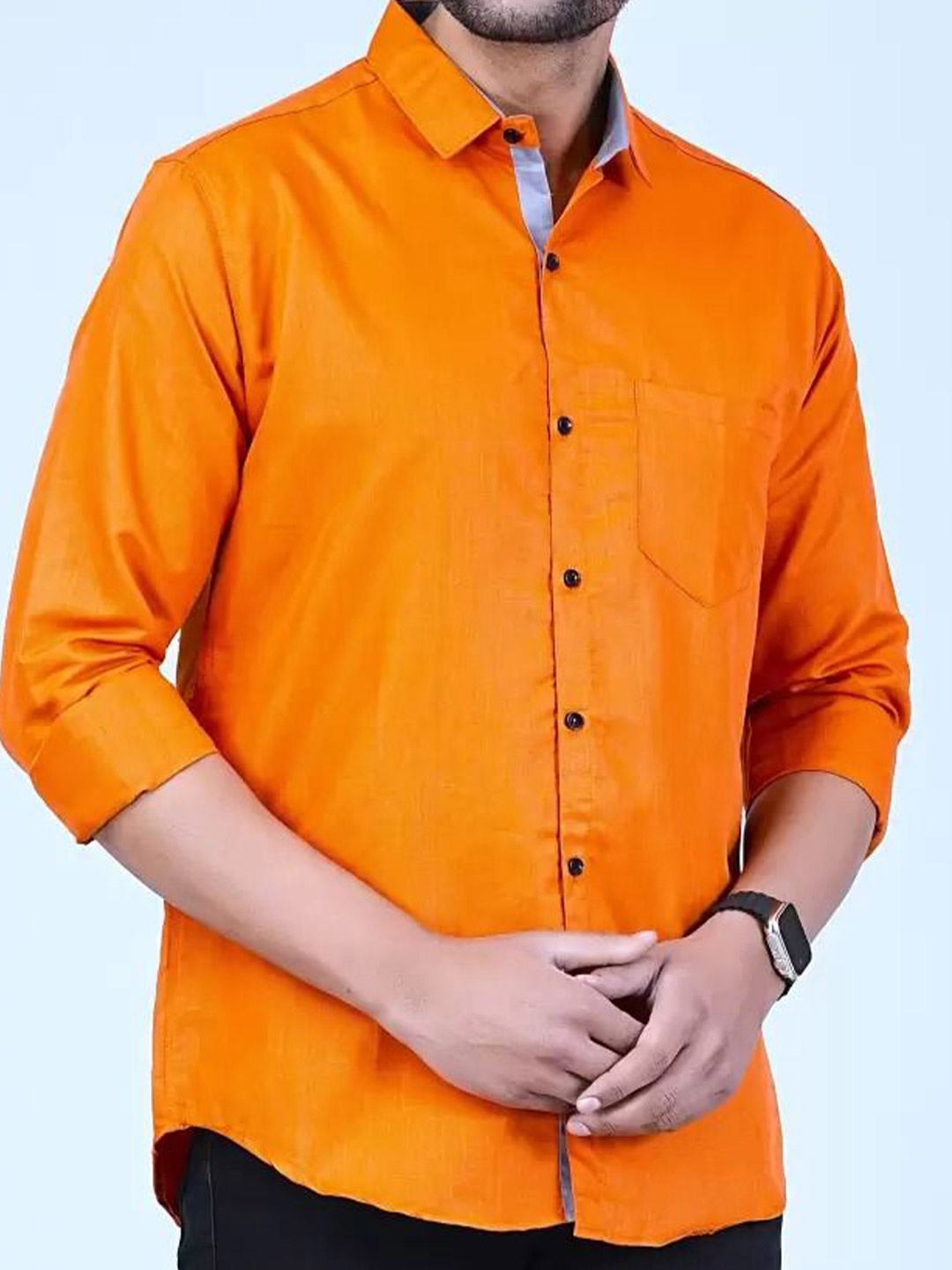 

Tanip Men Spread Collar Solid Cotton Casual Shirt, Orange