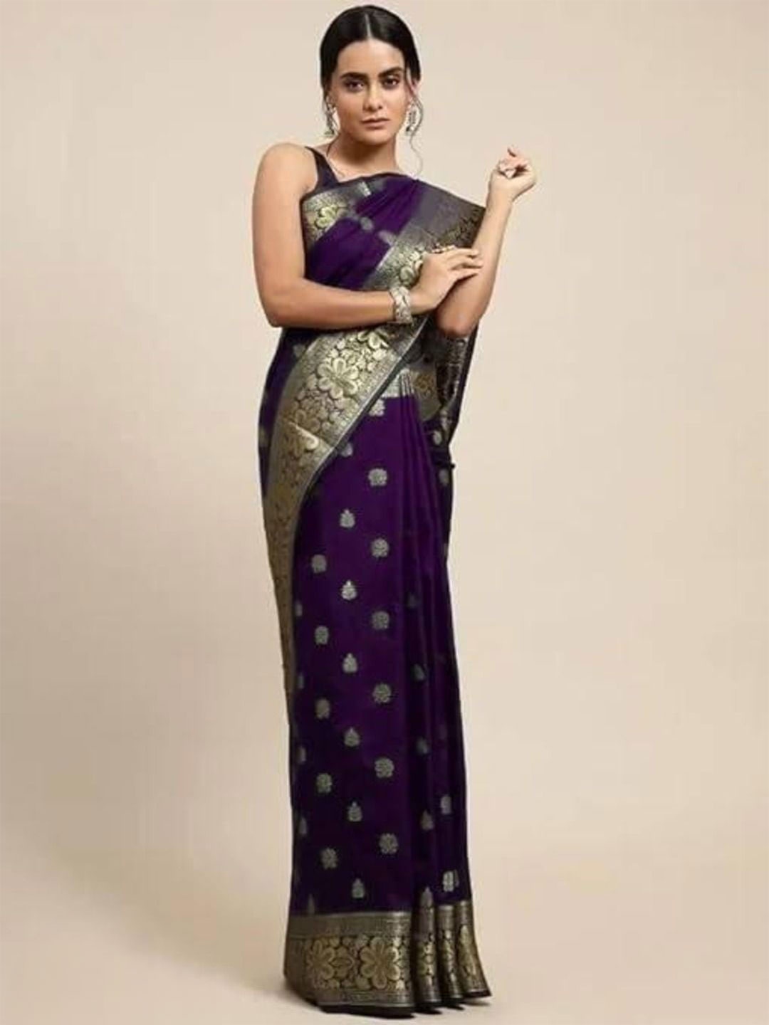 

Anouk Ethnic Motifs Woven Design Zari Banarasi Saree, Purple