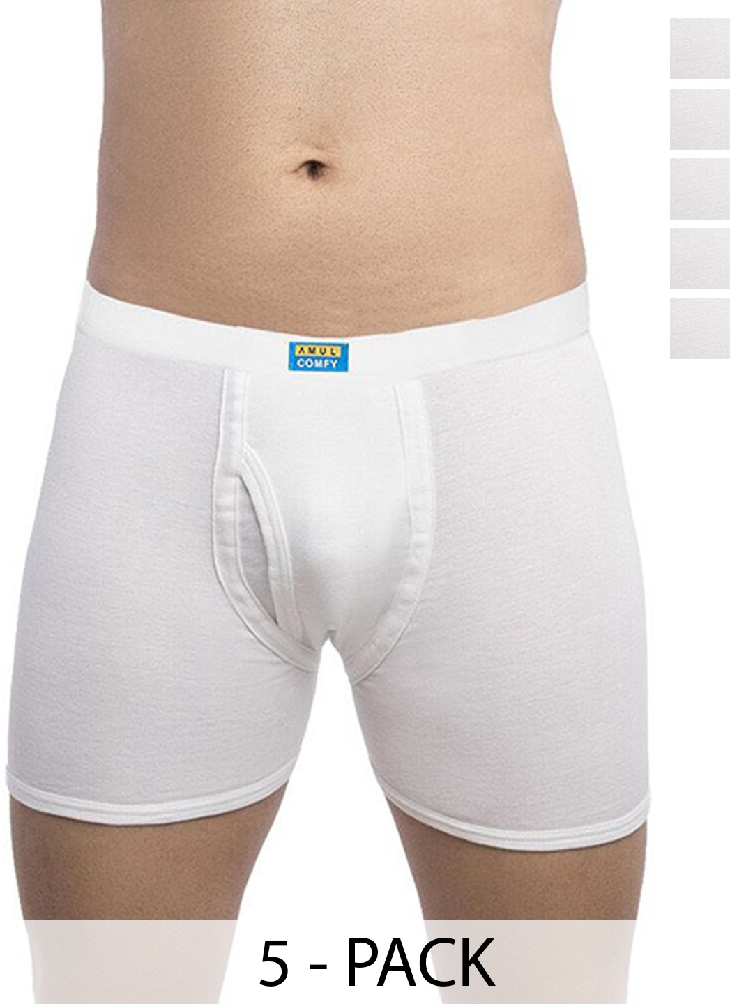 

AMUL COMFY Men Pack Of 5 Mid-Rise Trunks Comfy-Plain-White-Trunk-IE-5-105
