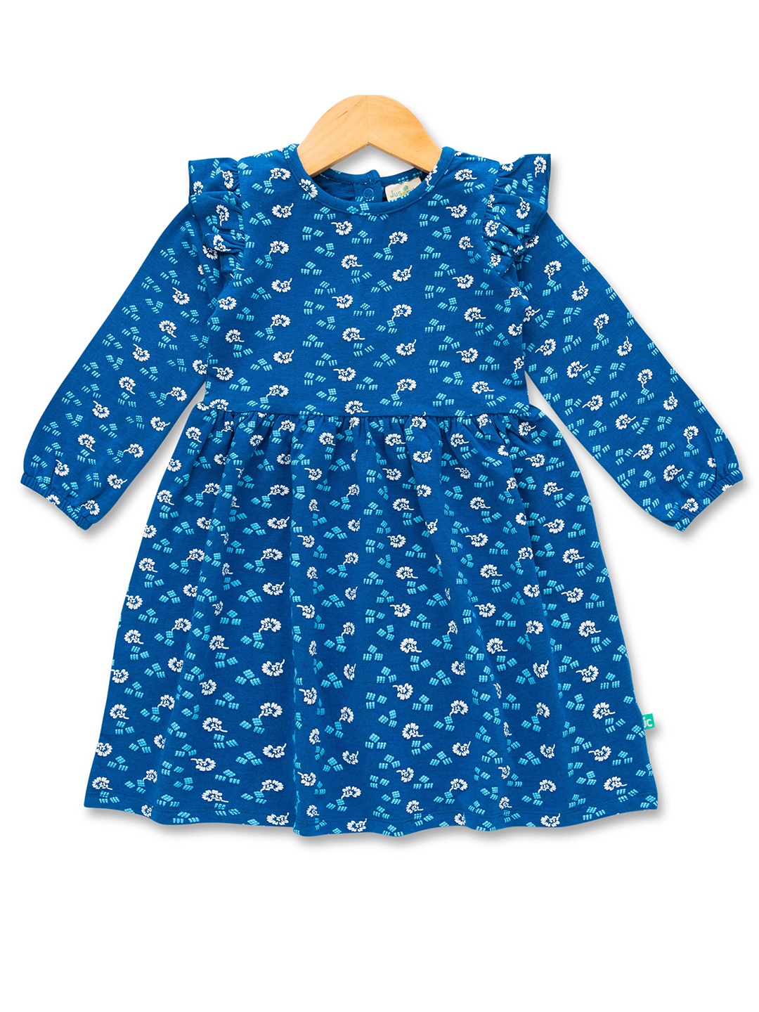 

JusCubs Floral Print Cotton Fit & Flare Dress, Blue