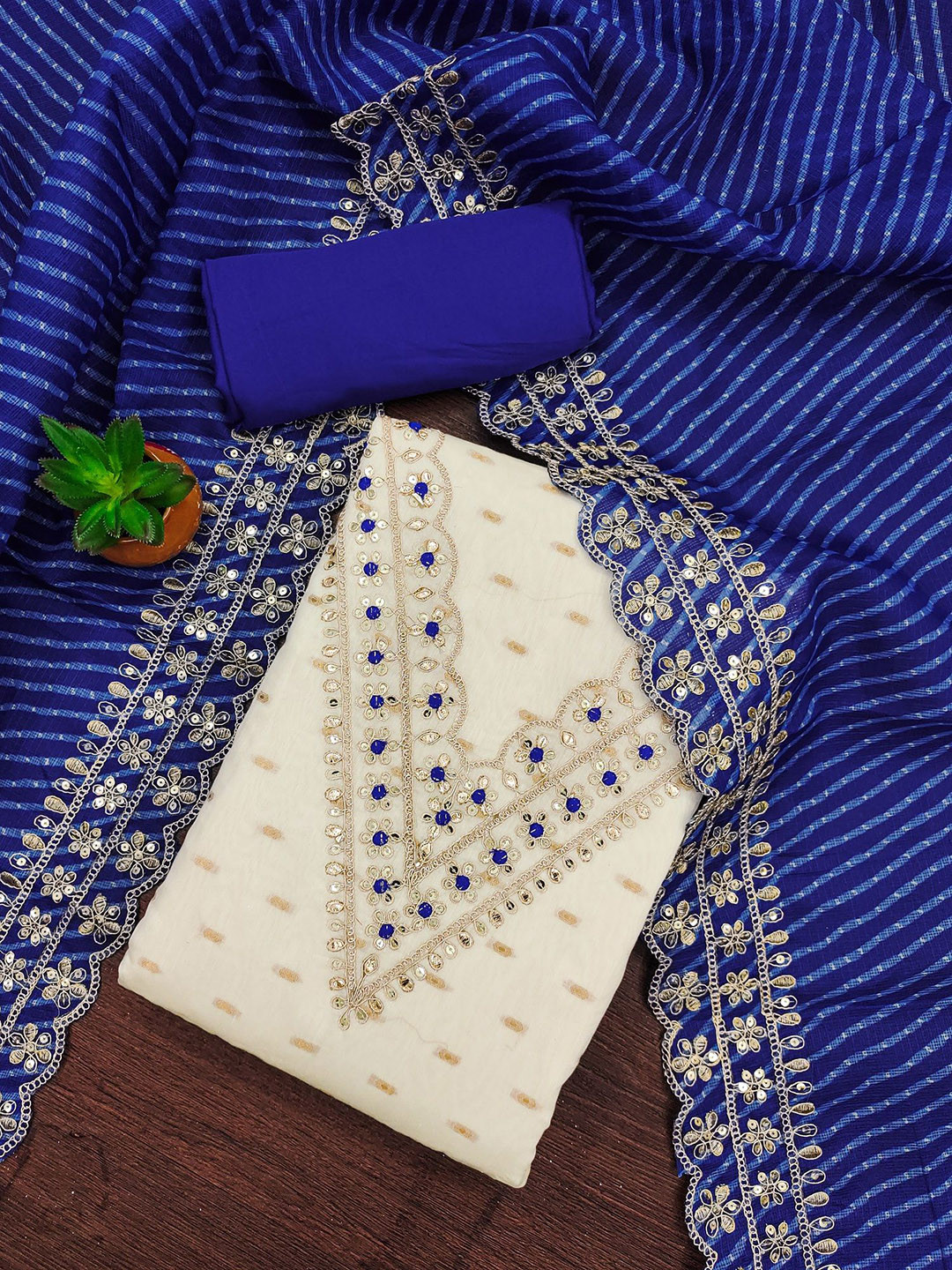 

Aika Ethnic Motifs Embroidered Sequinned Unstitched Dress Material, Blue