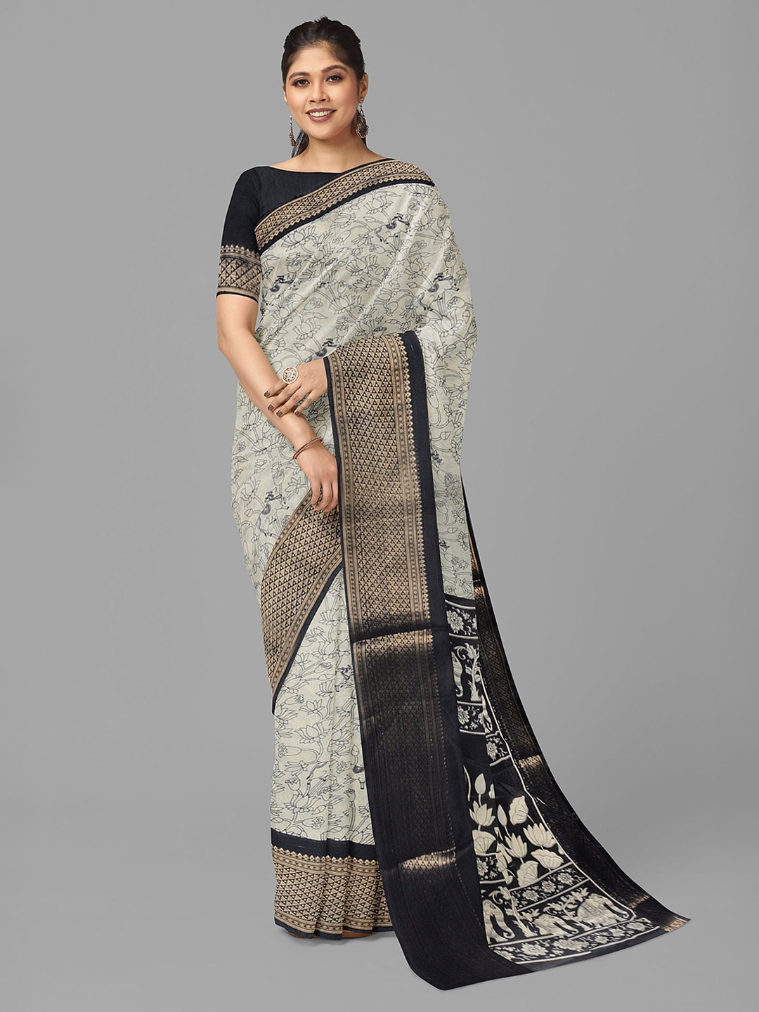 

The Chennai Silks Floral Printed Kota Saree, Off white