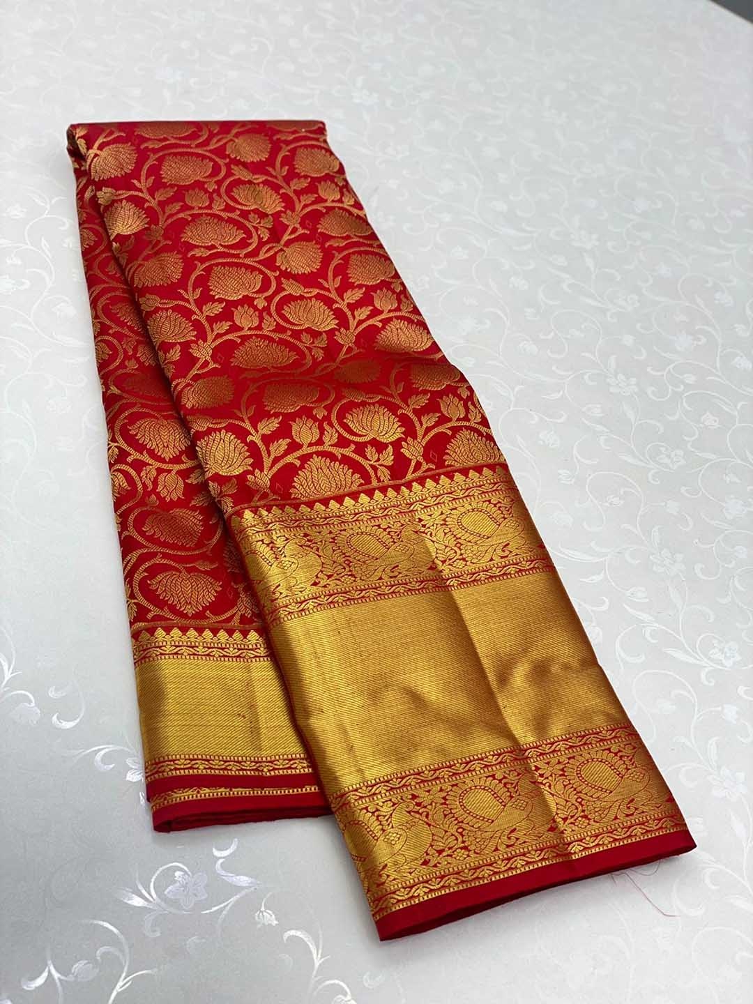 

Visit Wear Woven Design Zari Pure Silk Banarasi Saree, Red