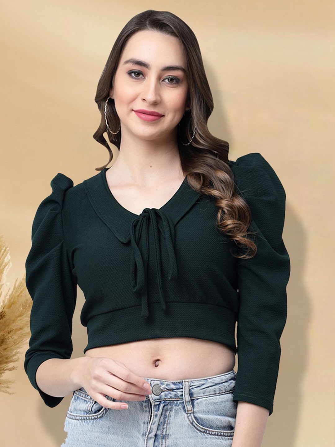 

BAESD Round Neck Crop Top, Green