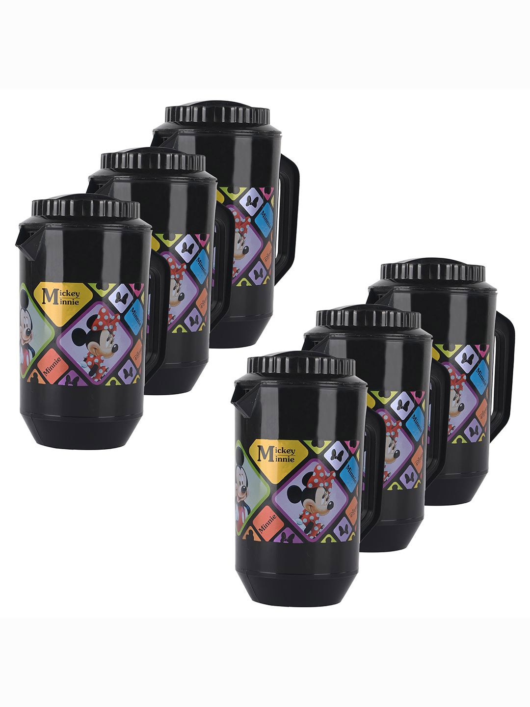 

Kuber Industries Black 6 Pieces Printed Water Jugs-2L