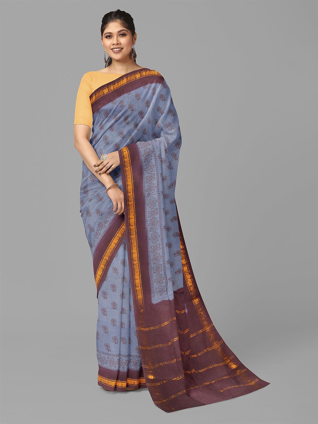 

The Chennai Silks Floral Pure Cotton Fusion Sungudi Saree, Blue