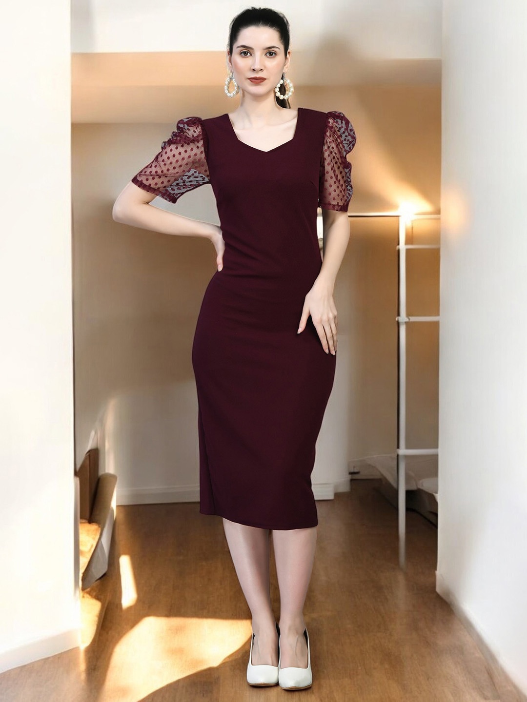 

BAESD Women Puff Sleeves Bodycon Dress, Purple