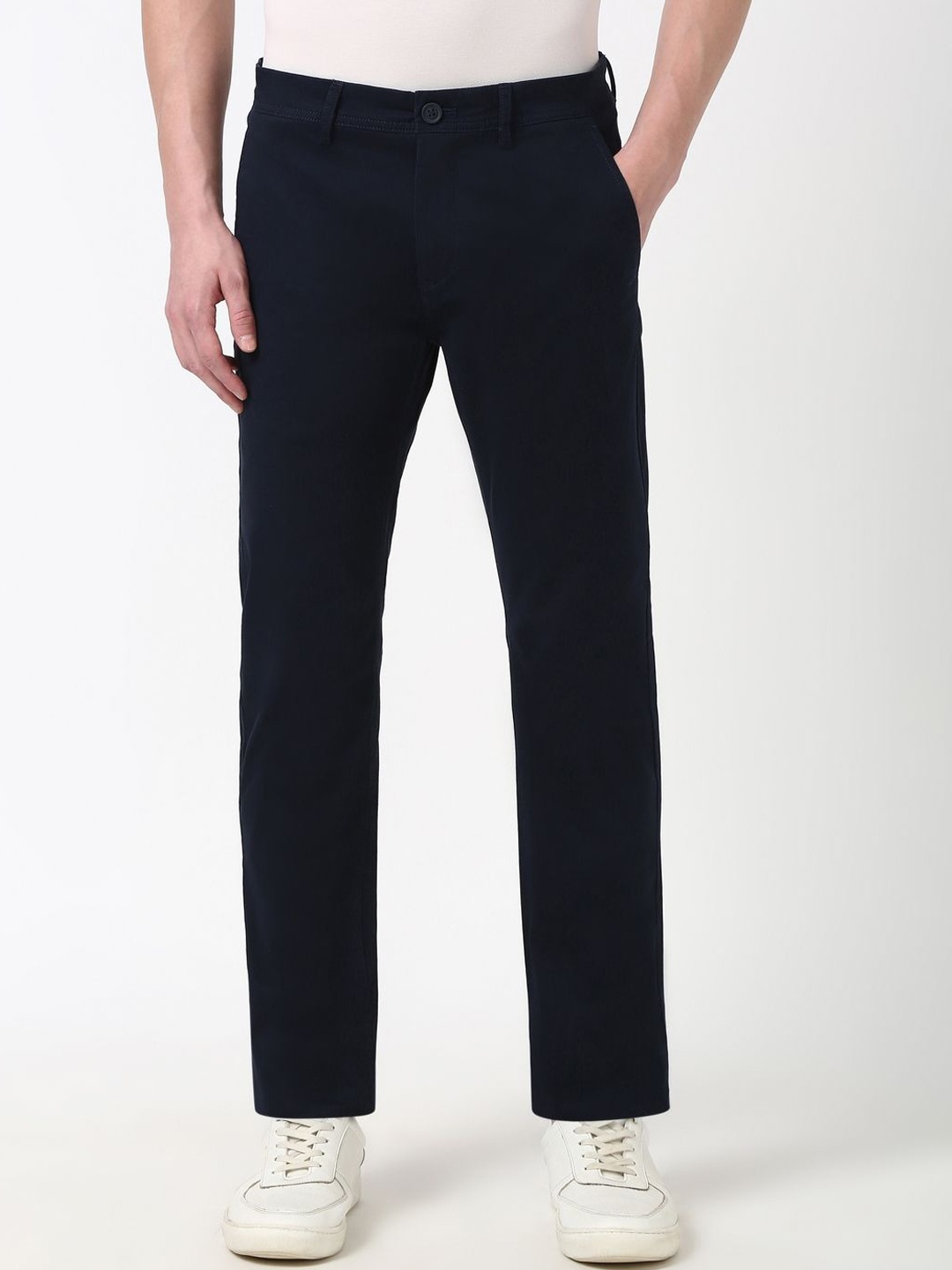 

Peter England Casuals Men Mid-Rise Skinny Fit Trousers, Navy blue