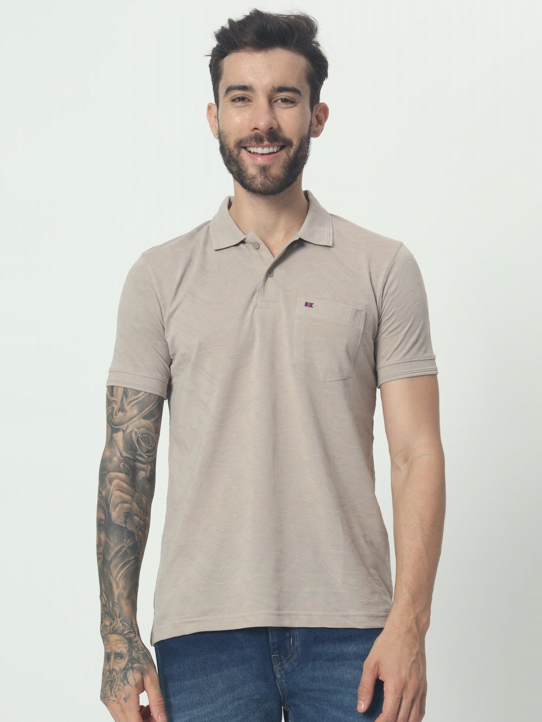 

TAB91 Men Solid Polo Collar Cotton T-shirt, Nude