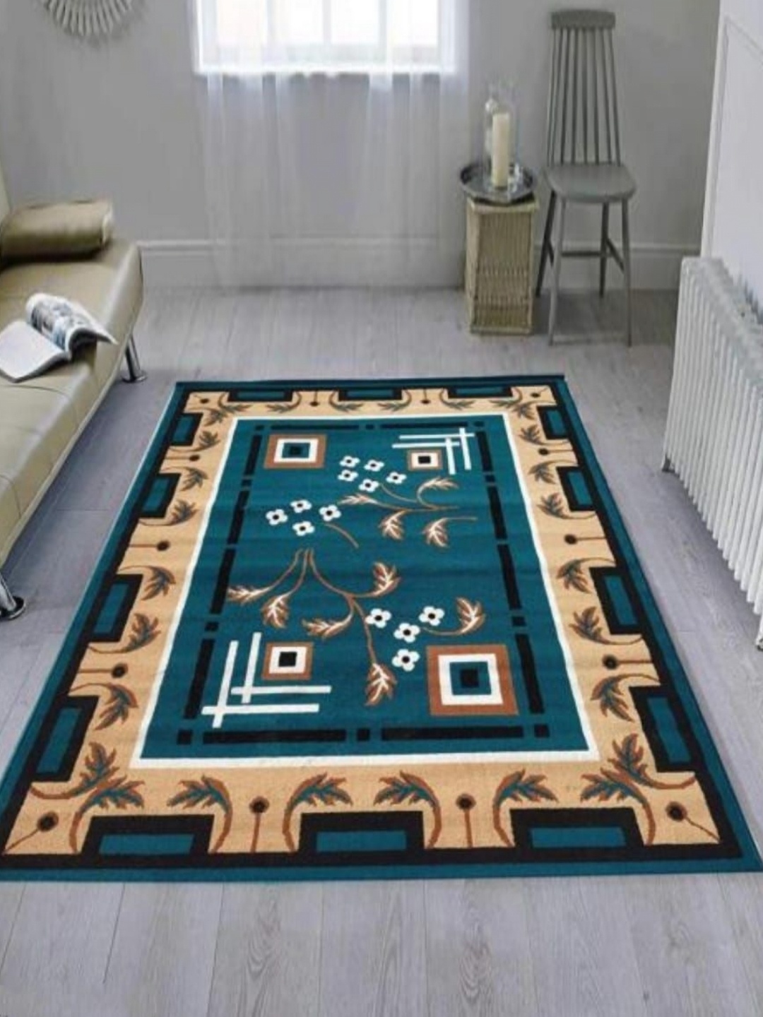 

Samjeeda Handloom carpets Blue & Brown Geometric Printed Anti-Skid Carpet
