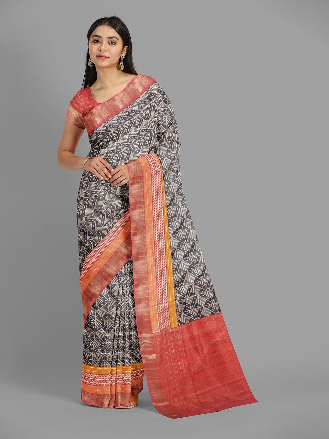 

The Chennai Silks Printed Banarasi Saree, Brown