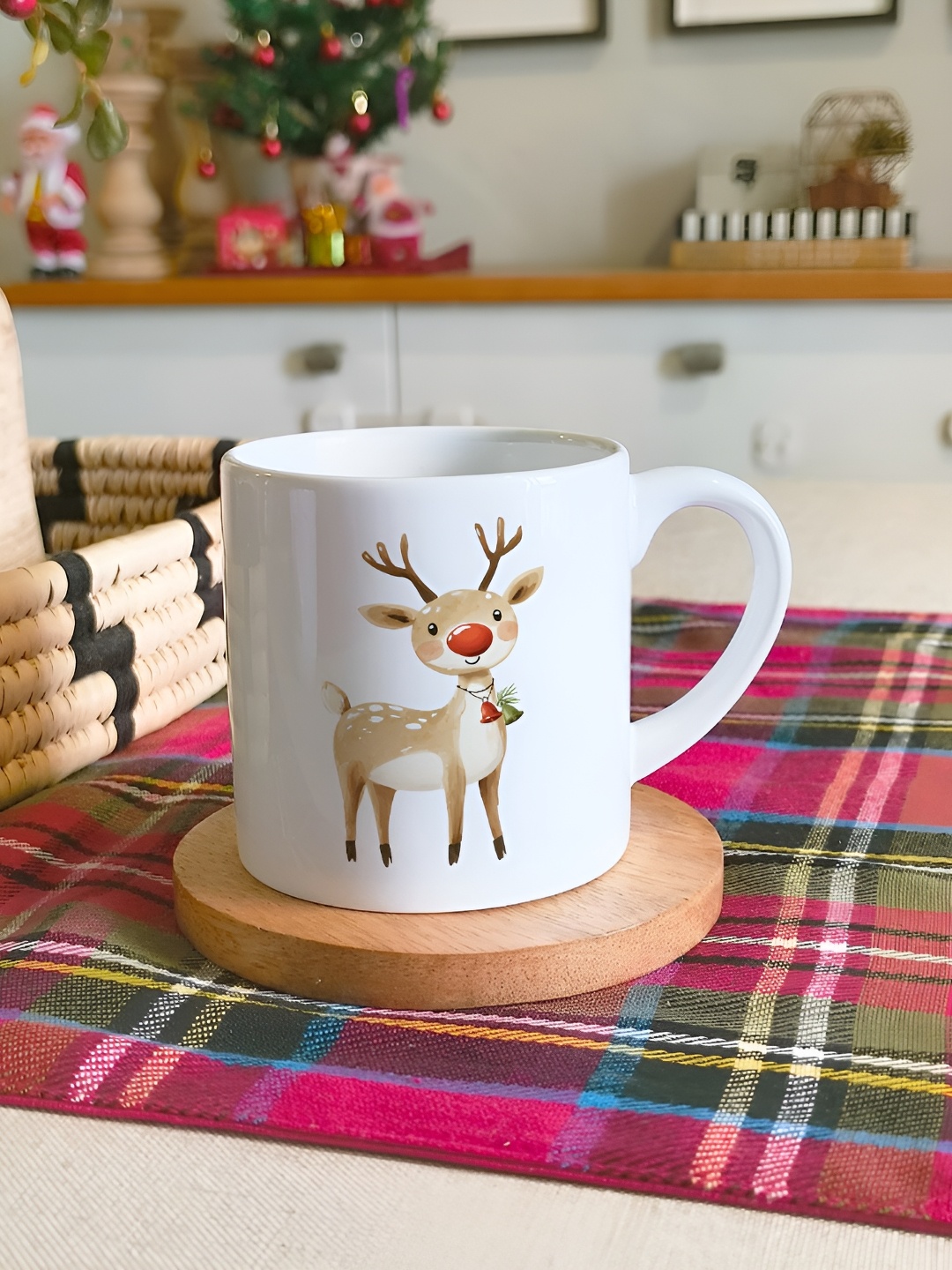 

One Posh Home White & Red 2 Pieces Deer Printed Ceramic Mugs 150ml