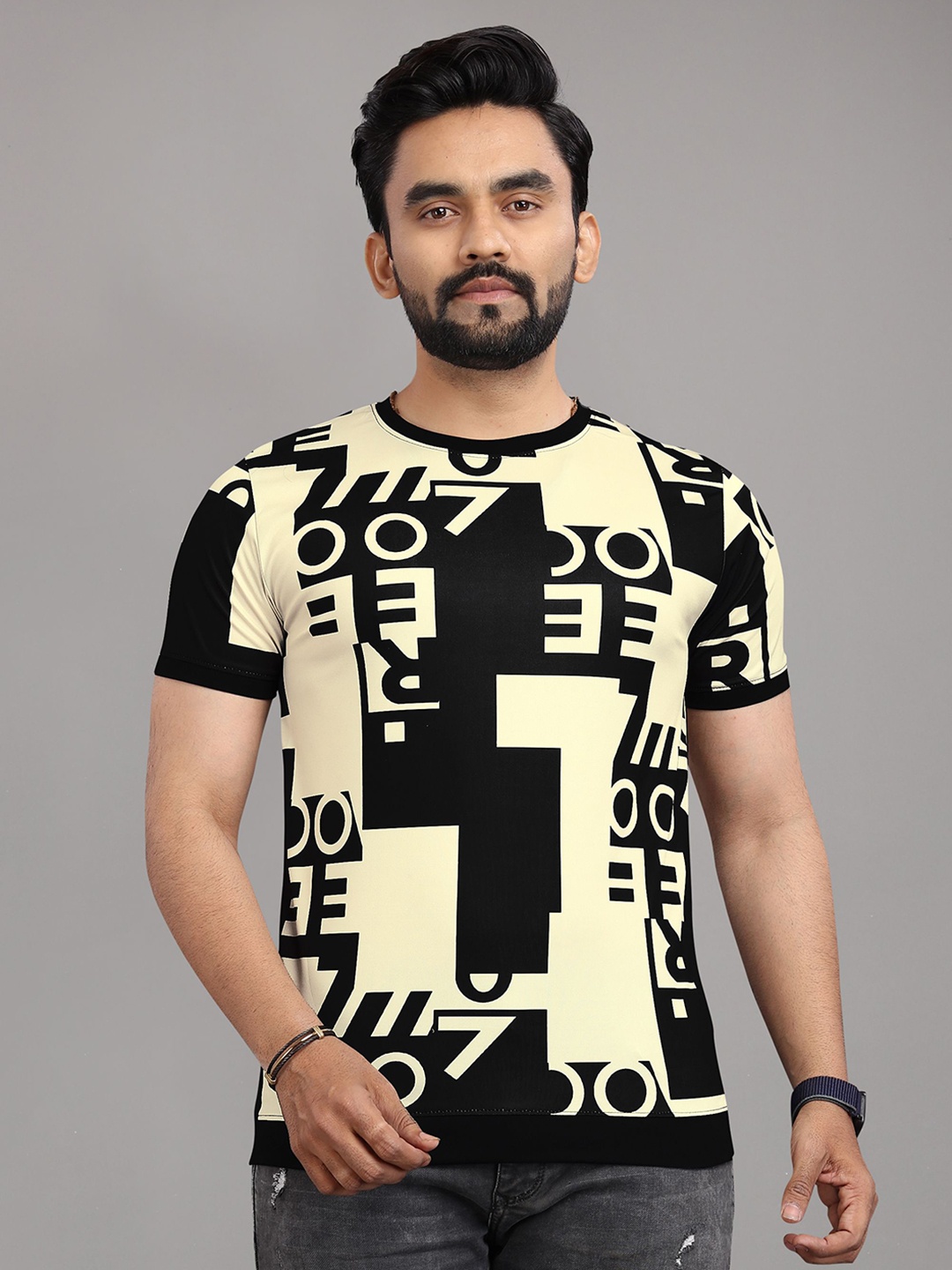 

STI Men Typography Printed Round Neck T-shirt, Black