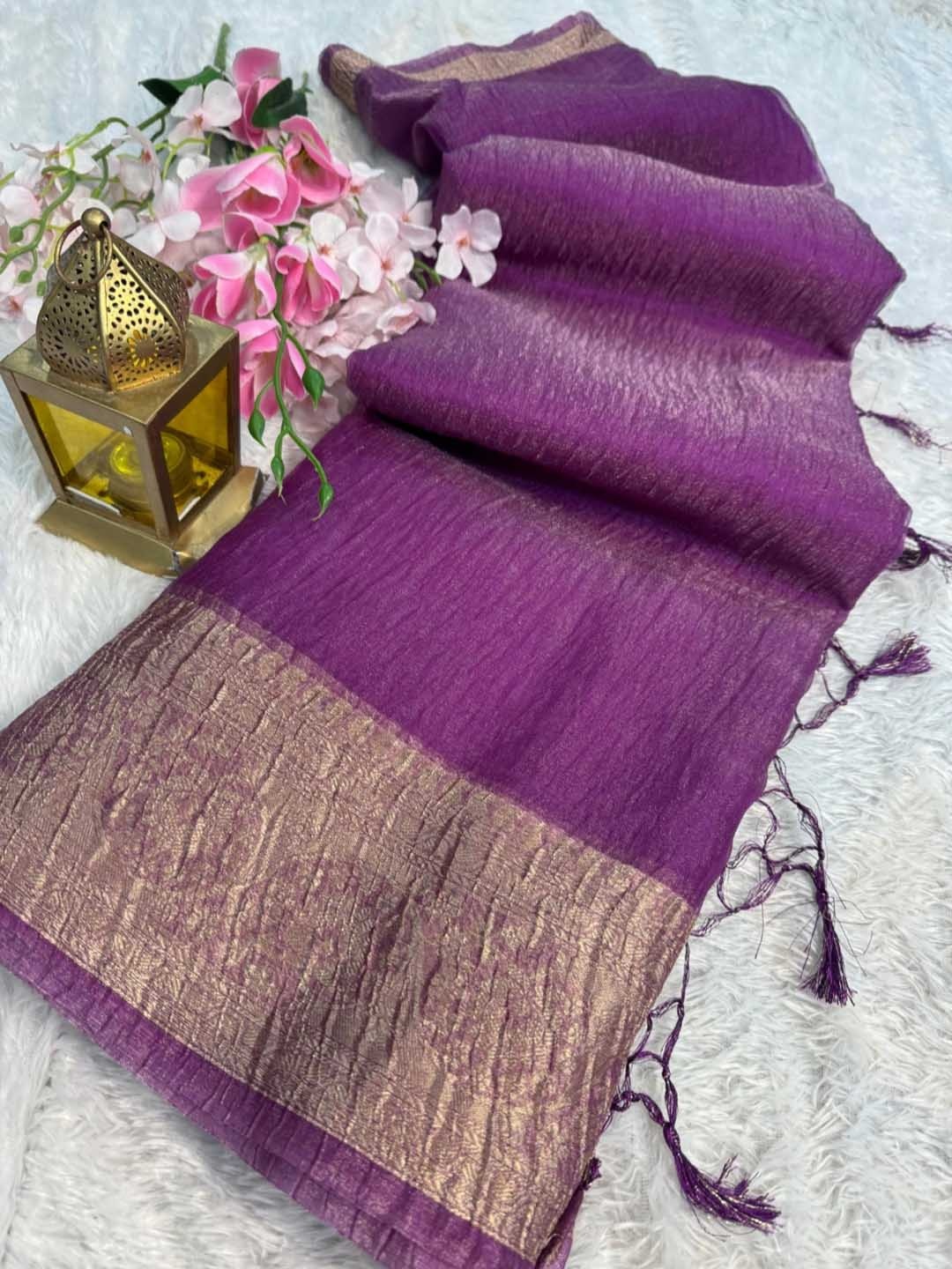 

DIVASTRI Zari Tissue Banarasi Saree, Purple
