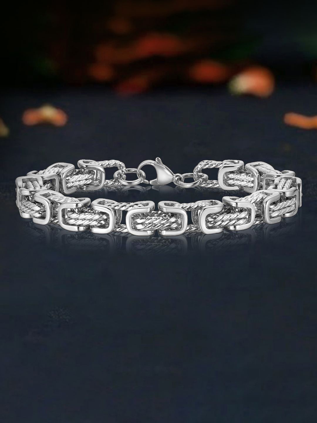 

Peora Men Silver-Plated Stainless Steel Openable Link Bracelet