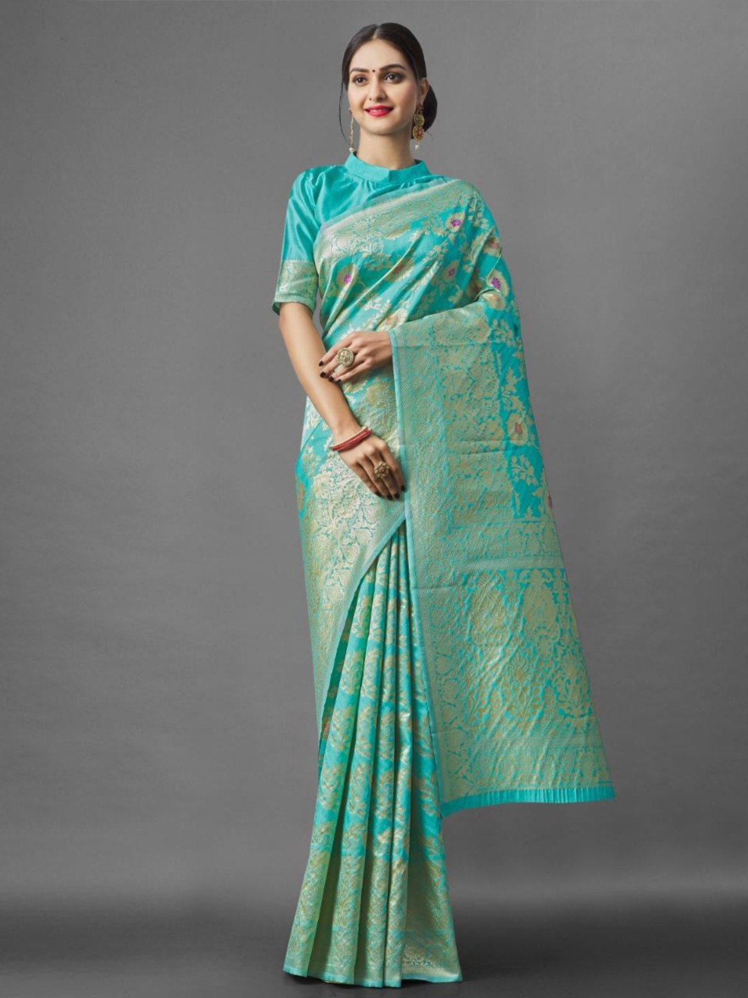 

Wuxi Woven Design Zari Pure Silk Banarasi Saree, Green