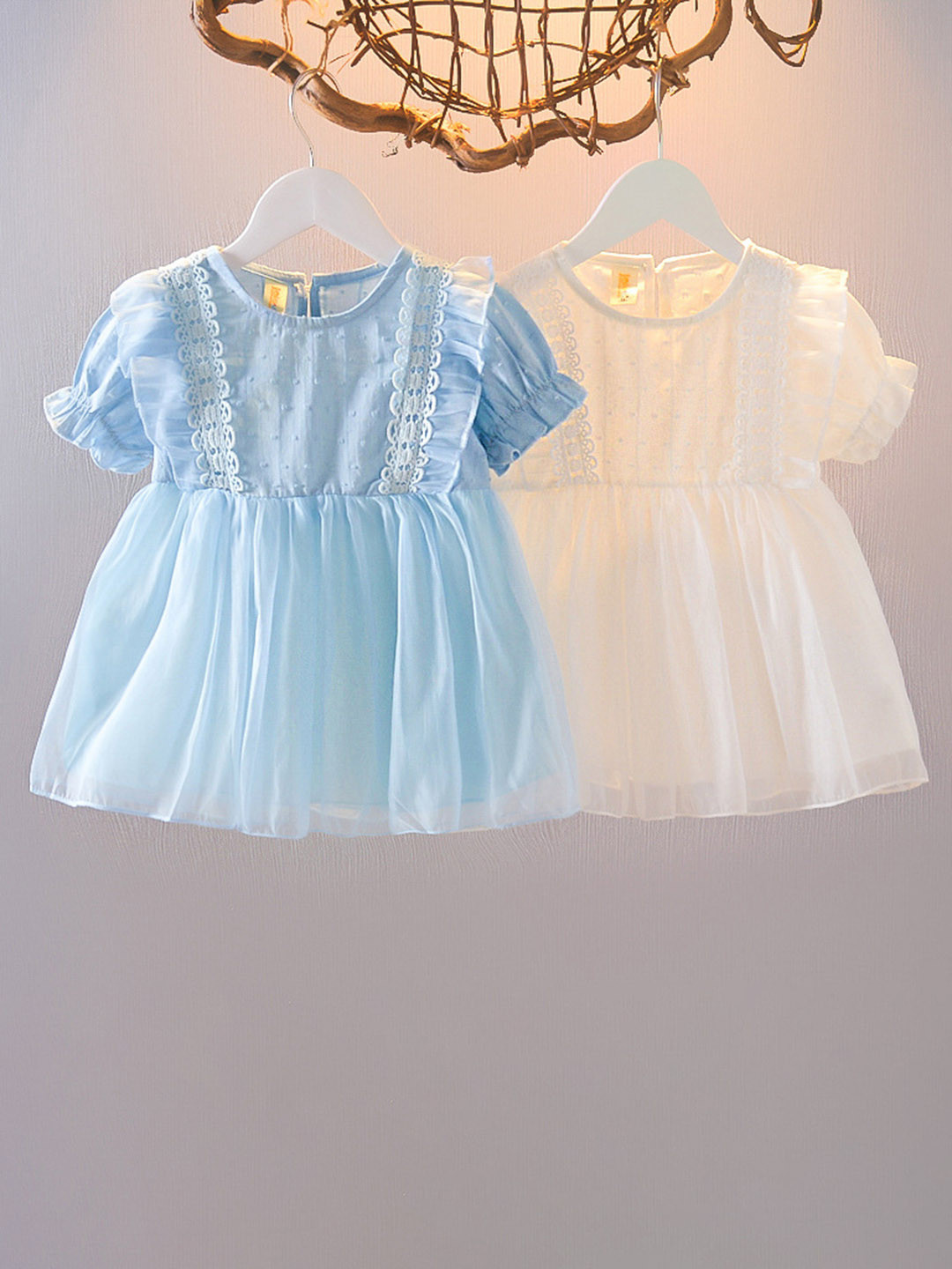

YK Girls Pack of 2 Lace Self Design Fit & Flare Dress, White