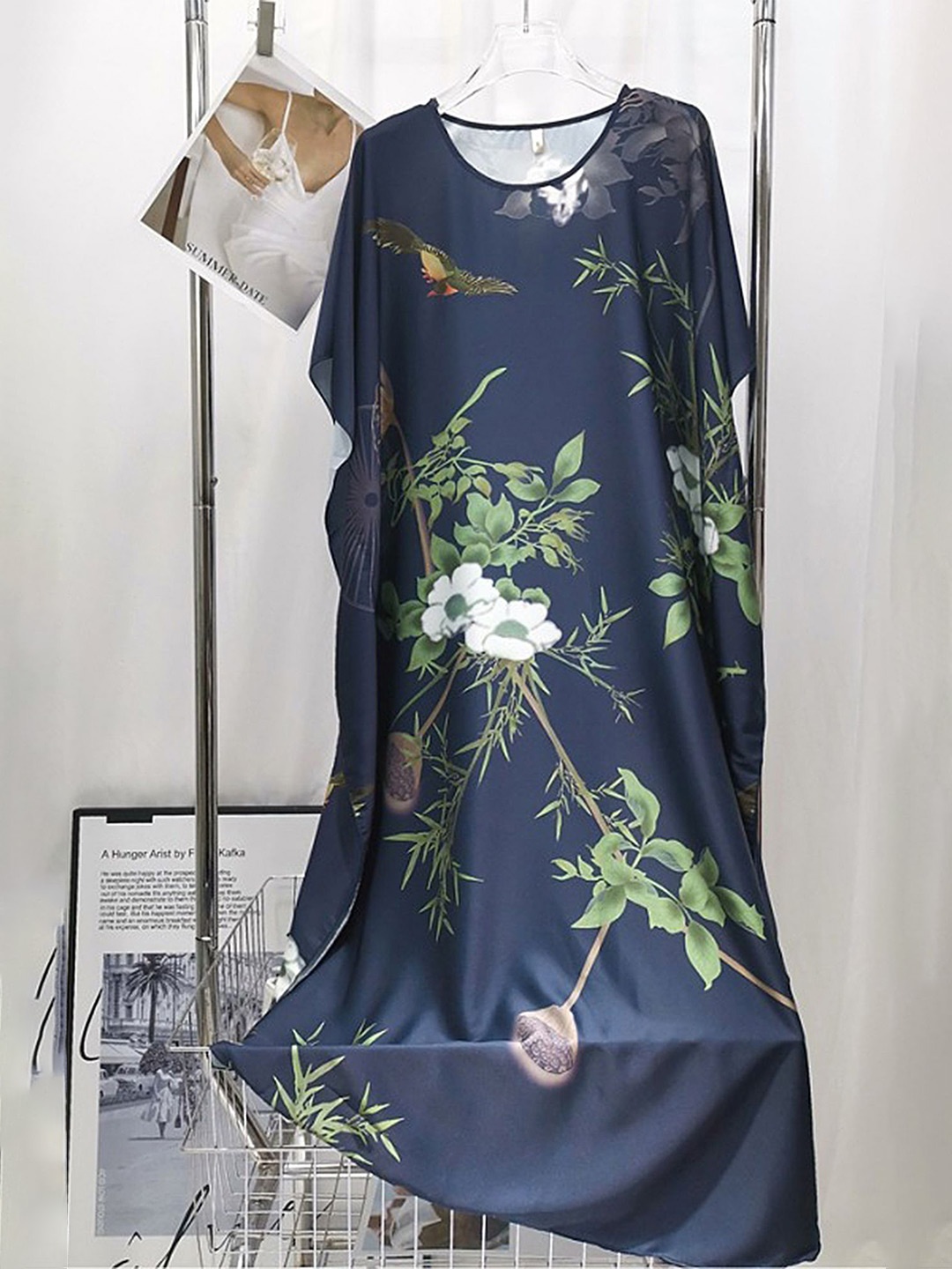 

LULU & SKY Women Printed Round Neck Kaftan Nightdress, Blue