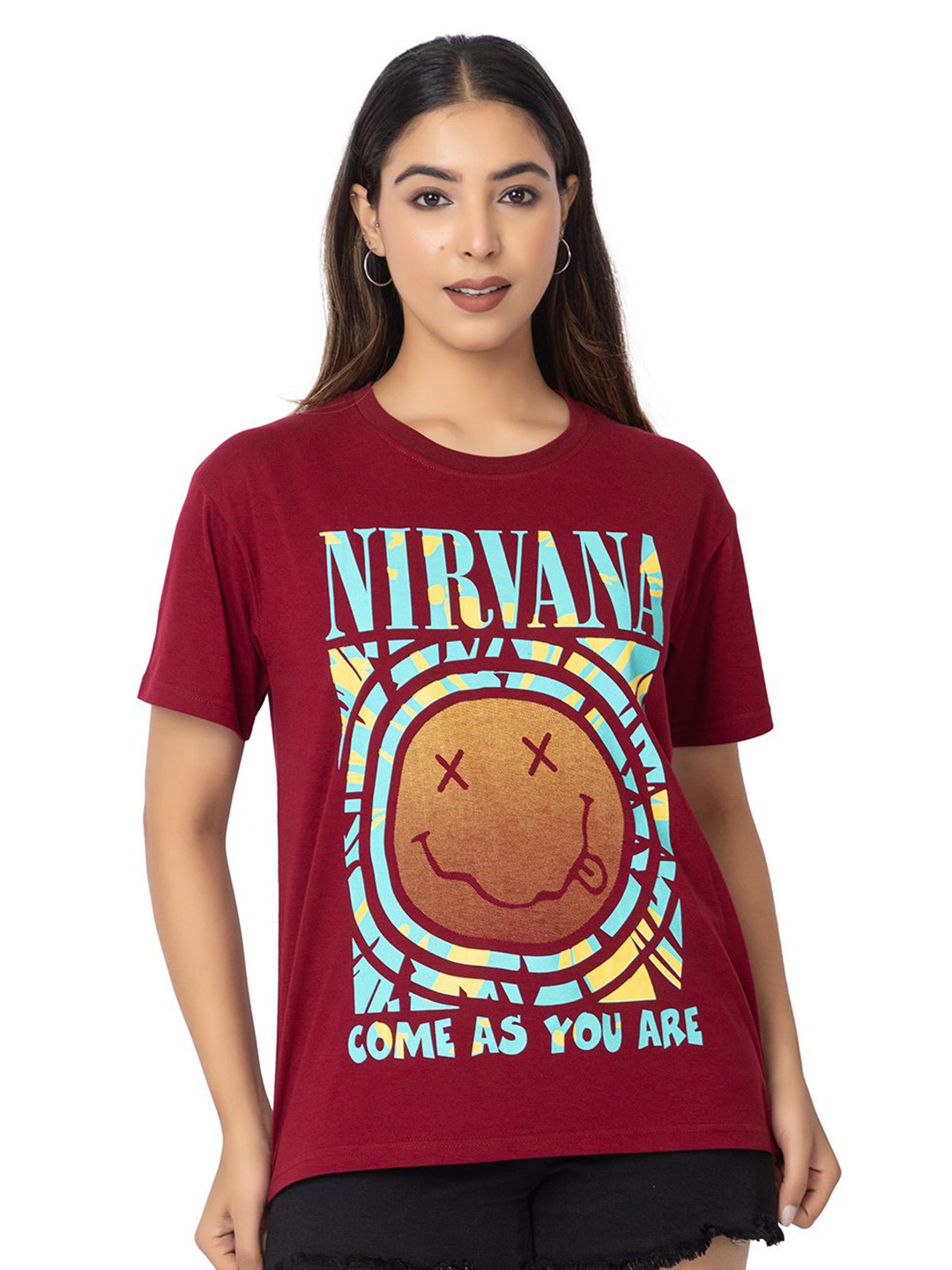 

HILFIRE REGION Women Typography Printed Round Neck Cotton T-shirt, Maroon