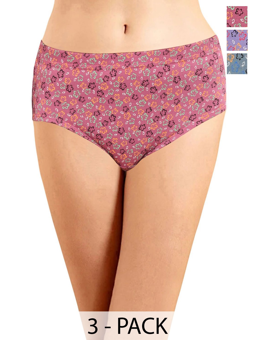 

In Care Pack Of 3 Printed Cotton Hipster Briefs, Peach