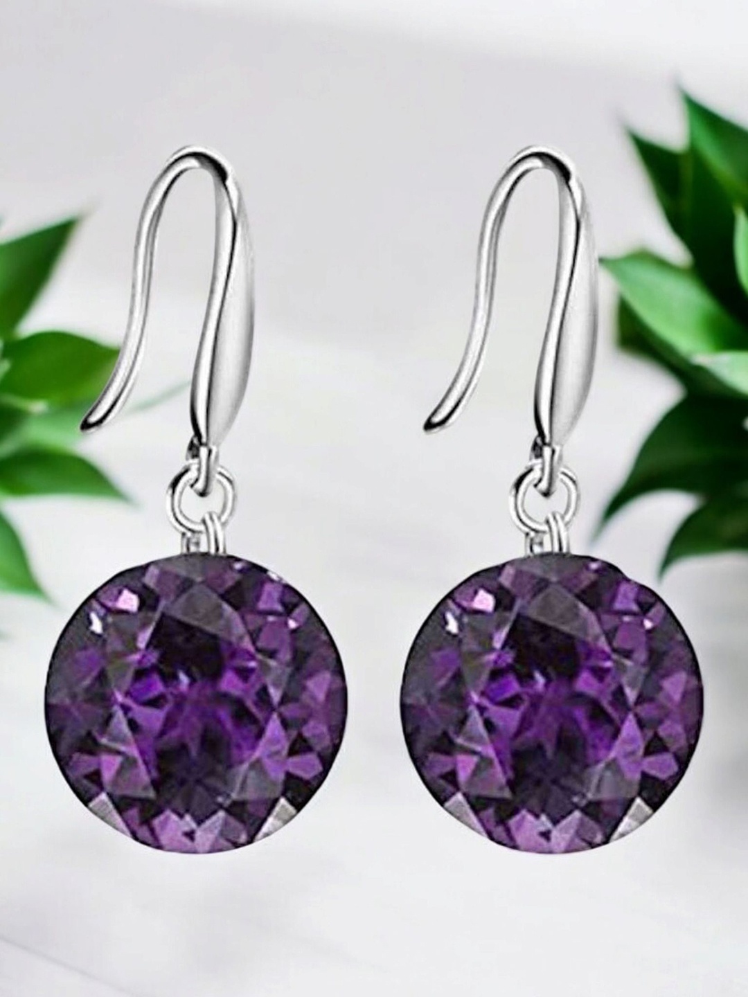 

Nilu's Collection Silver-Plated Contemporary Cubic Zirconia Drop Earrings, Purple