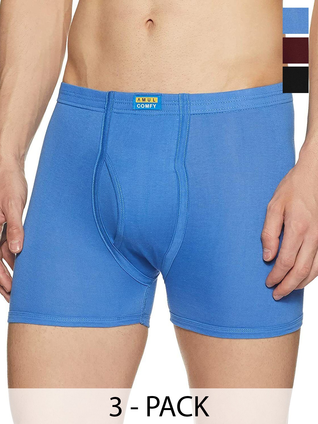 

AMUL COMFY Men Pack Of 3 Assorted Cotton Trunks Comfy-Plain-Trunk-IE-3-95, Blue