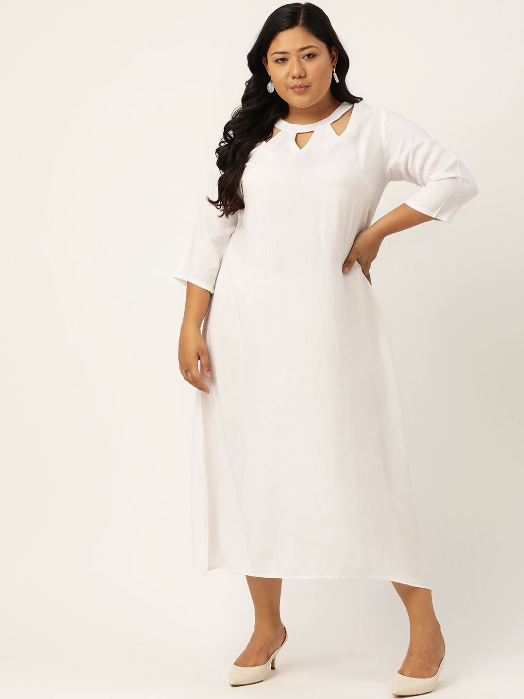 

theRebelinme Women A-Line Midi Dress Plus Size, White