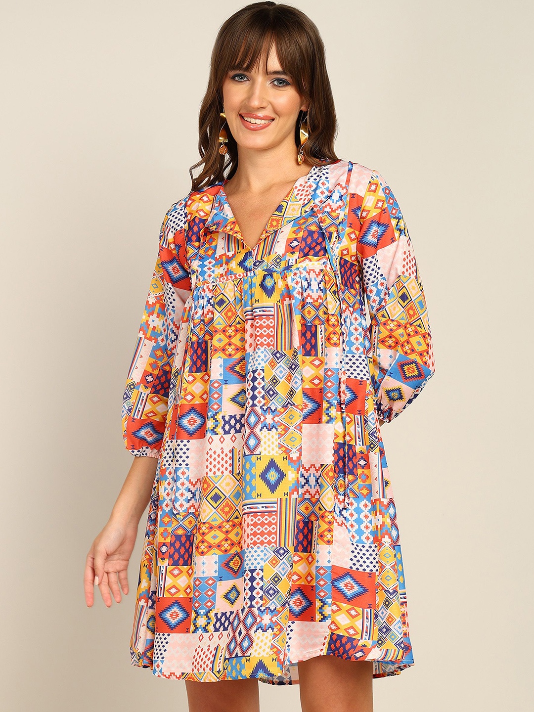 

DressBerry Women Floral Print Flared Sleeve Fit & Flare Dress, Yellow