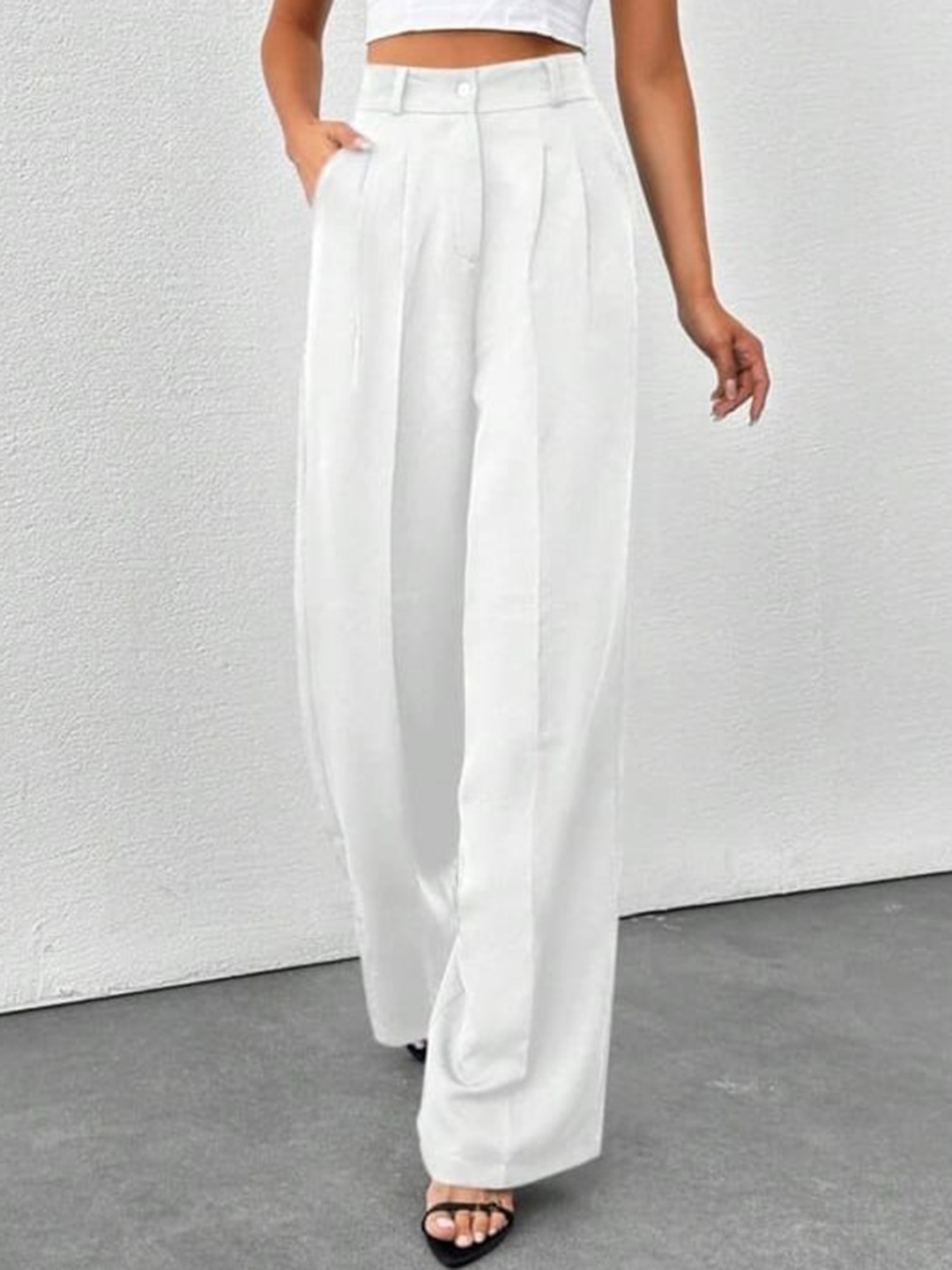 

BROADSTAR Women Smart High-Rise Easy Wash Pleated Korean Pants, White