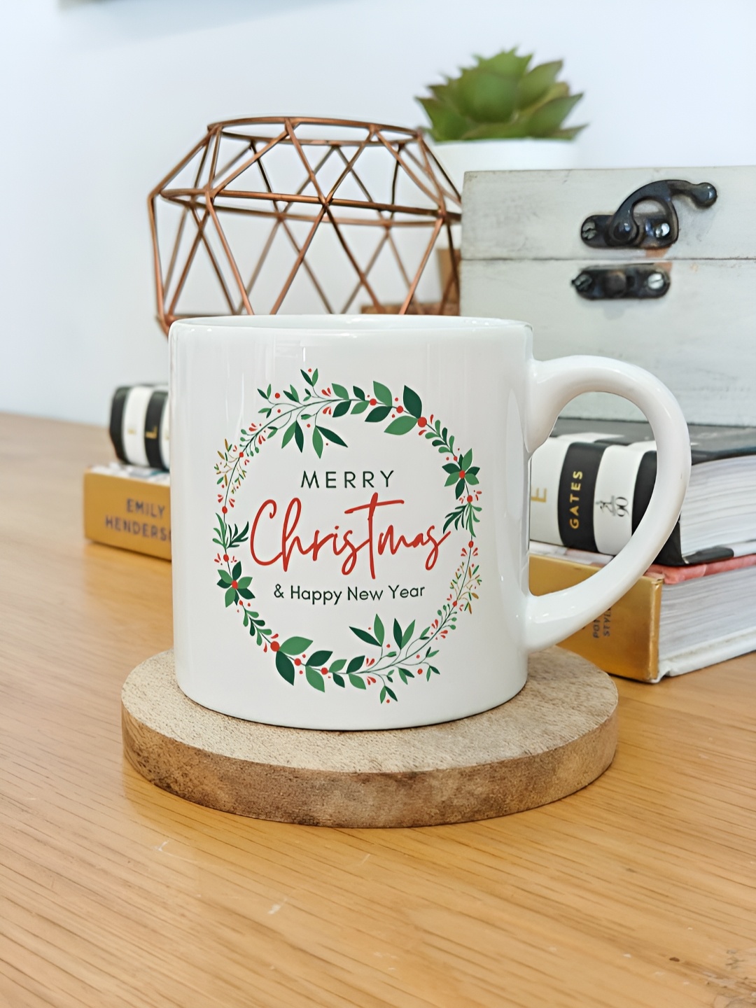 

One Posh Home White & Red 2 Pieces Christmas Printed Ceramic Mugs 150ml