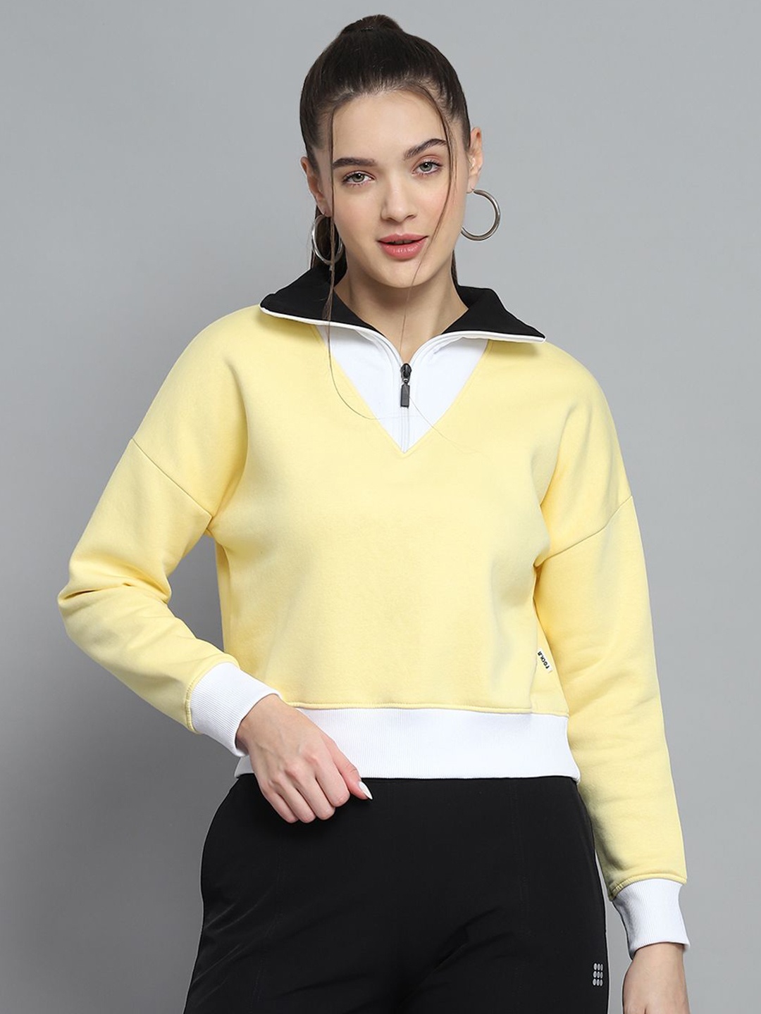 

rock.it Women Shirt Collar Pullover Sweatshirt, Yellow