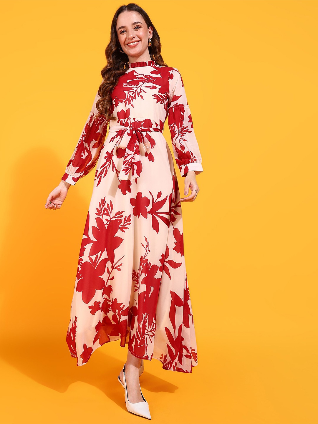 

all about you Women Floral Print Fit & Flare Maxi Dress, Cream