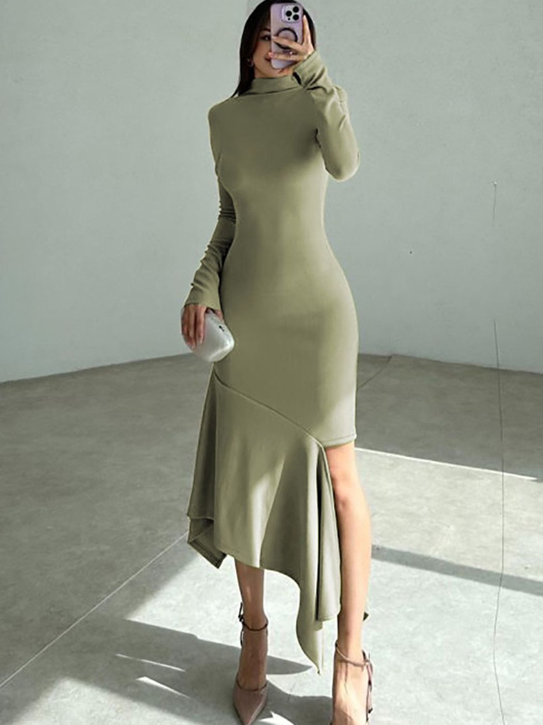 

StyleCast High Neck Asymmetric Bodycon Midi Dress, Green