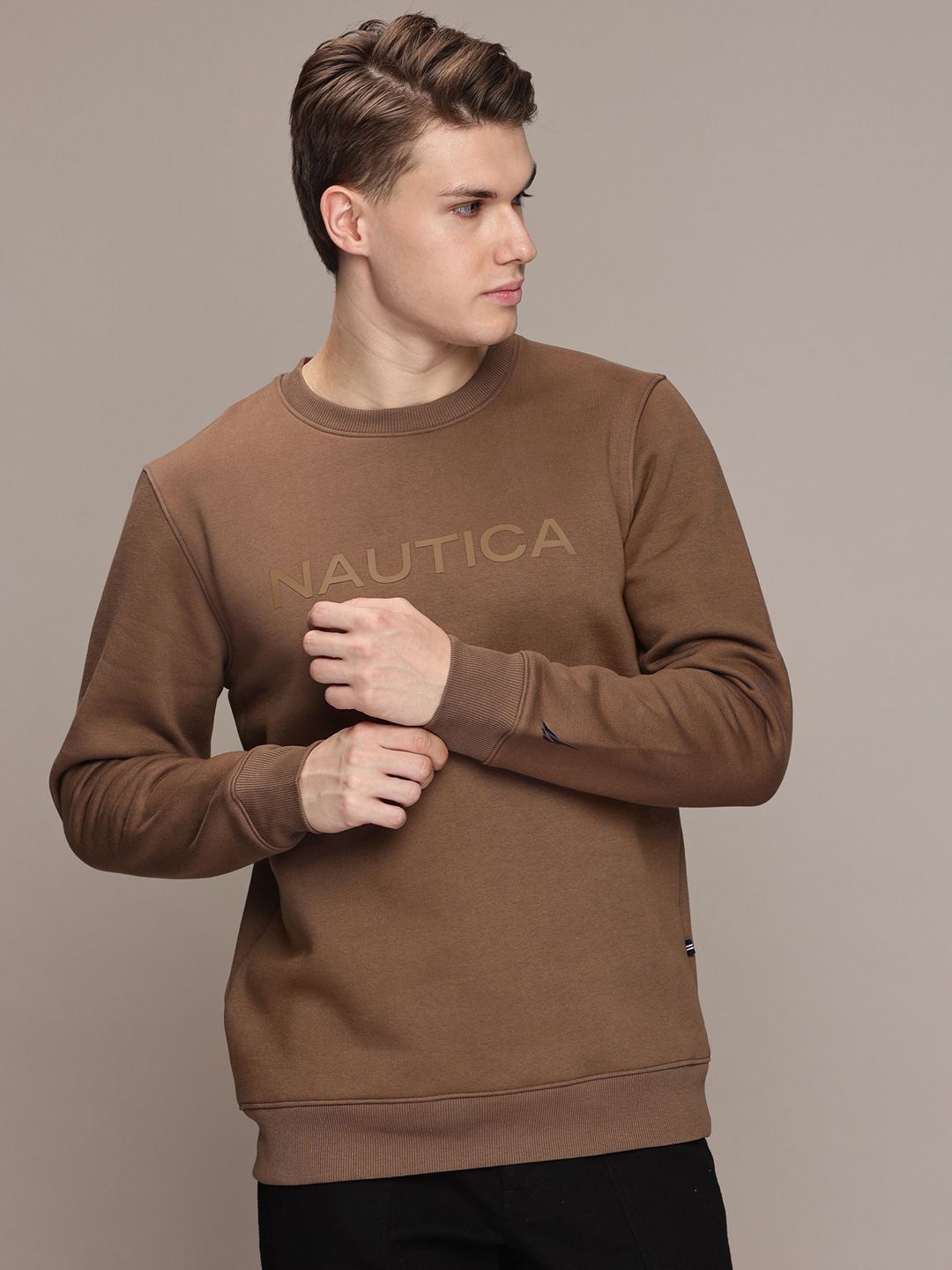 

Nautica Men Round Neck Pullover Sweatshirt, Brown