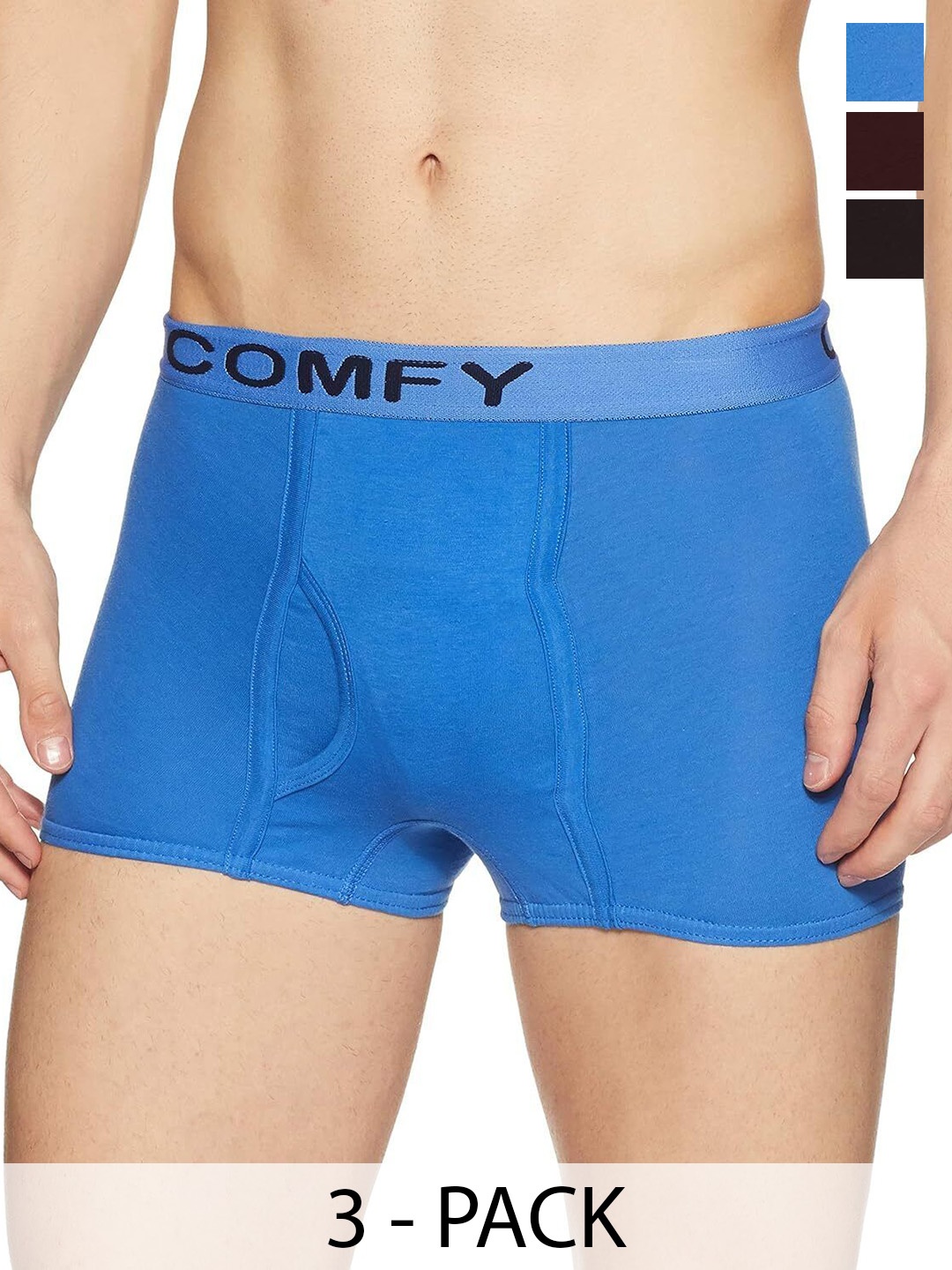 

AMUL COMFY Men Pack Of 3 Assorted Cotton Trunks Comfy-Plain-Mini-Trunk-OE-3-85, Blue