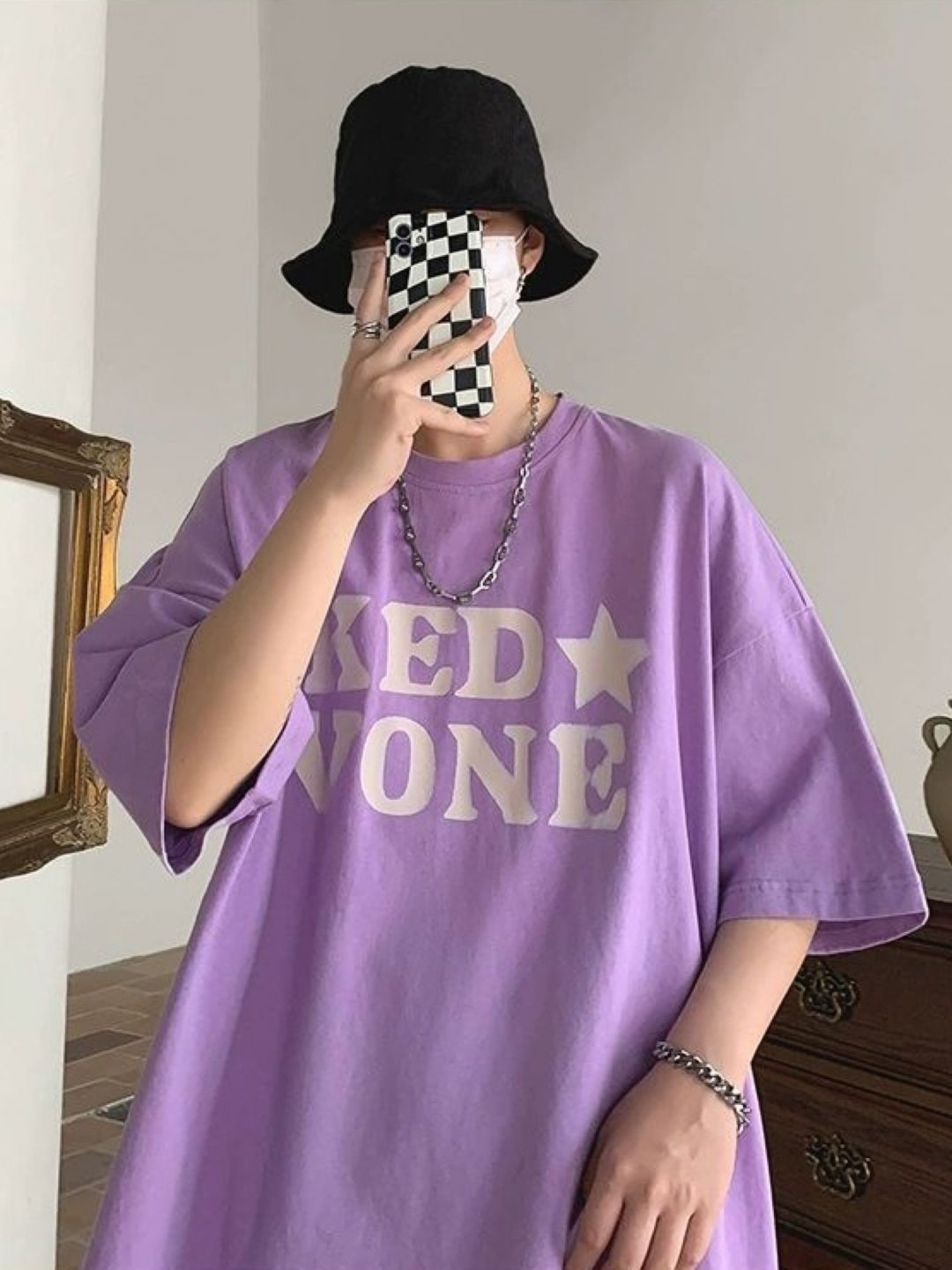 

HERE&NOW Men Typography Printed Round Neck Cotton Oversized T-shirt, Purple